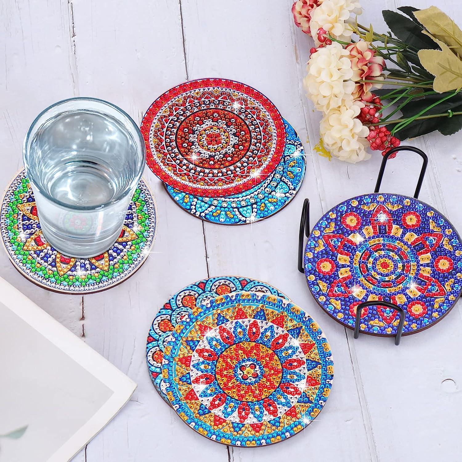 BSRESIN 8 Pcs Coasters with Holder Mandala DIY Diamond Art Crafts for Adults  Small Diamond Painting Kits Accessories