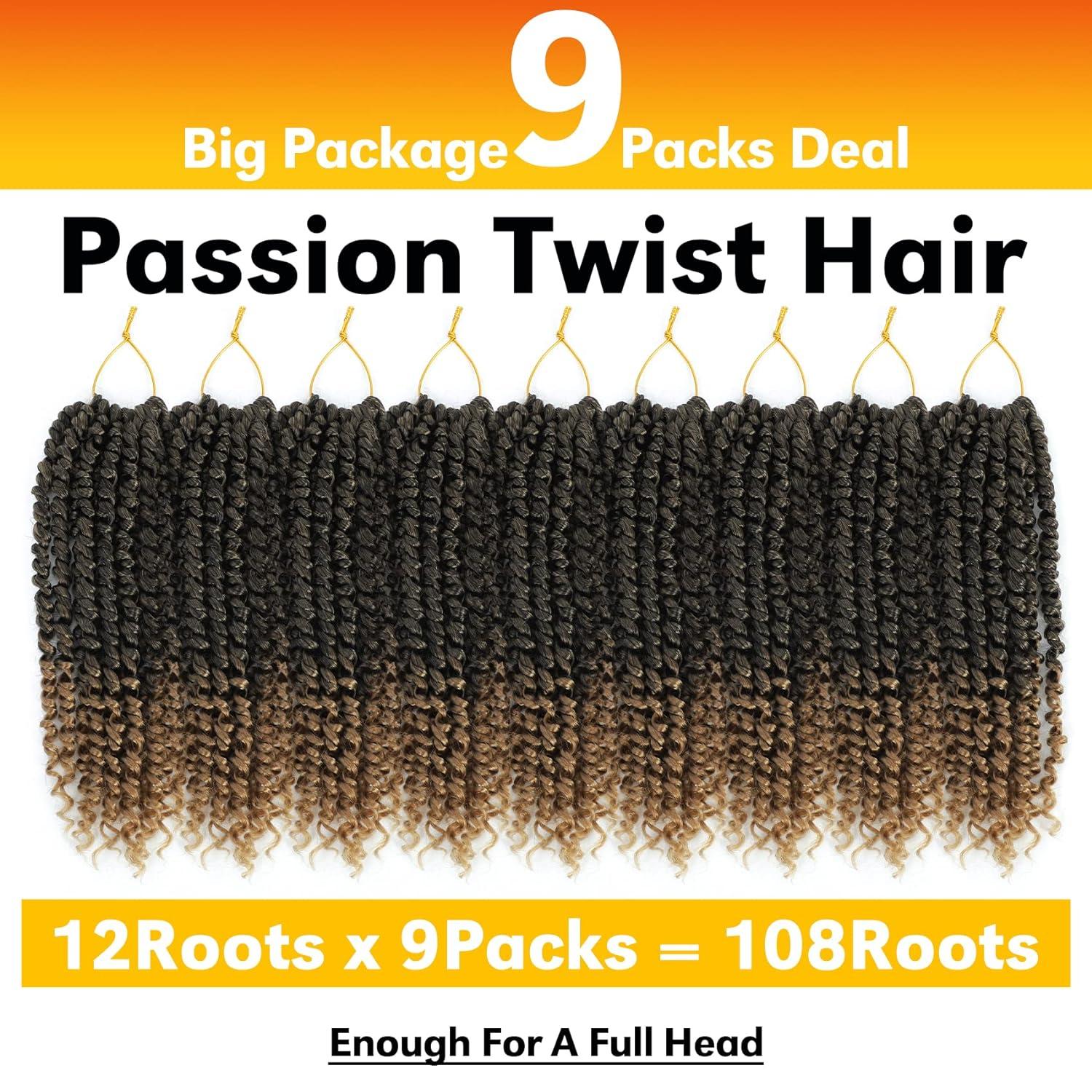 9 Pack Passion Twist Crochet Hair 10 Inch Pre-twisted Passion