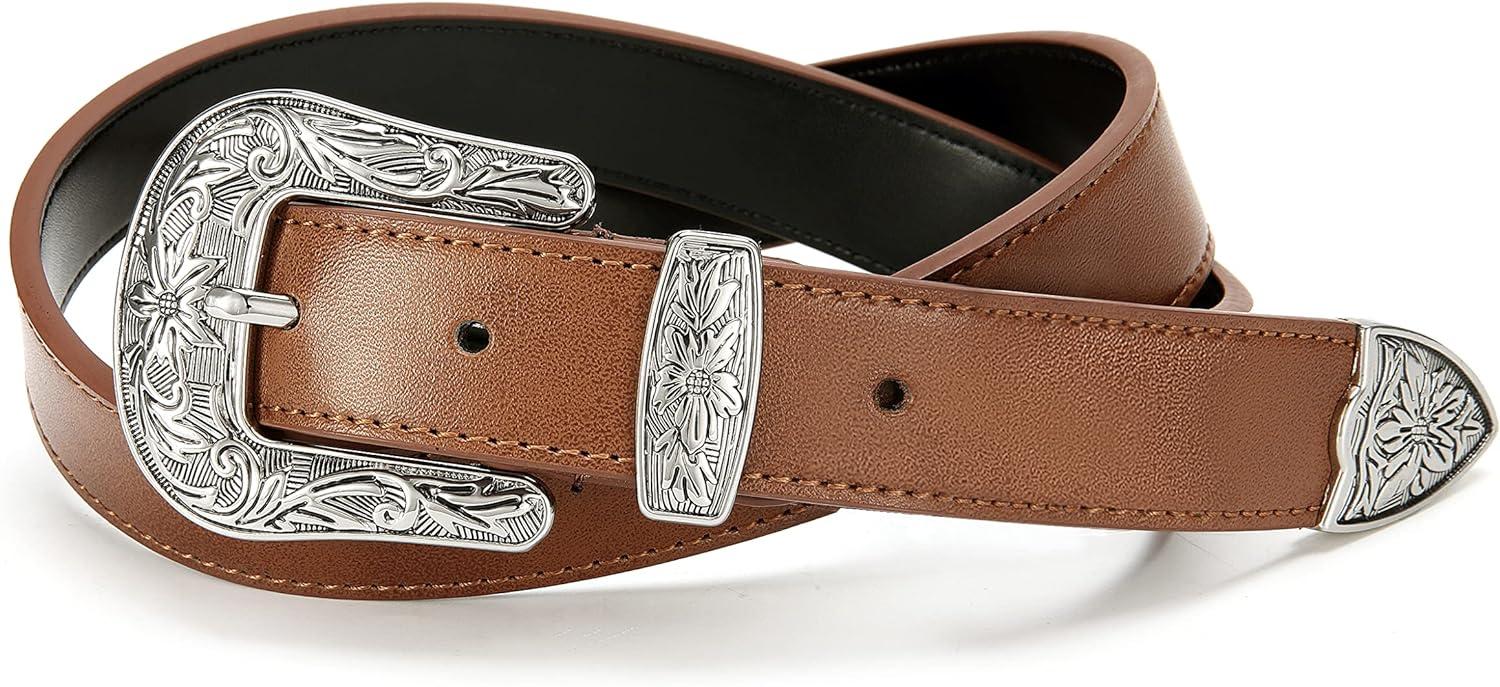 Brown Western Belt for Women, 1.1 CR Cowboy Belt Leather Belts