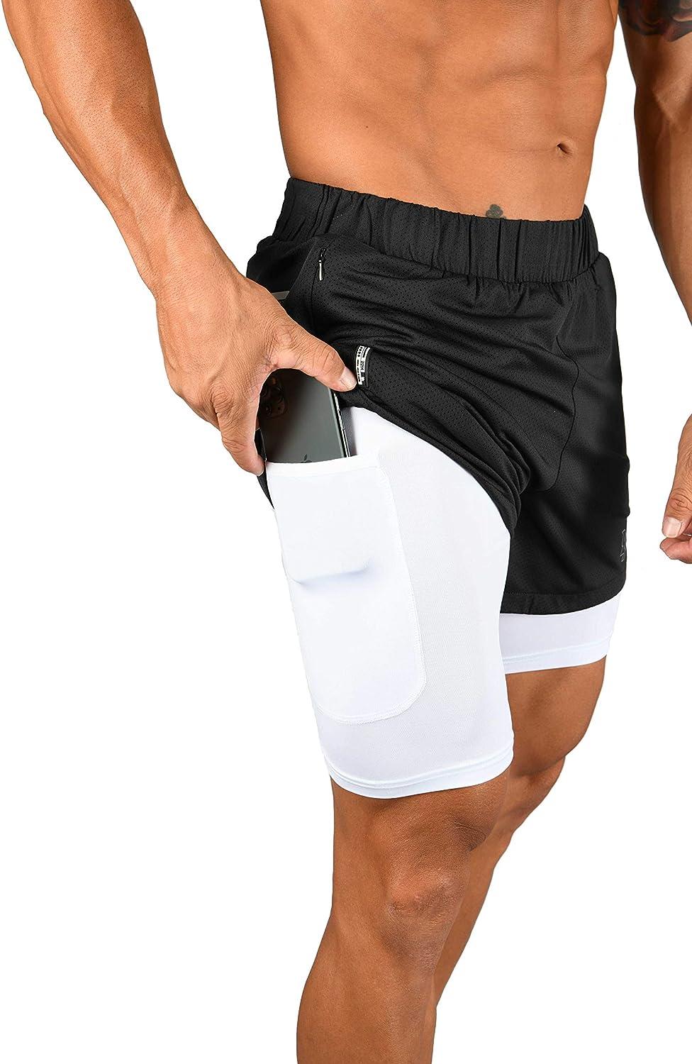 YoungLA Compression Shorts - Soft, Breathable, Stretchy Mens Compression  Shorts with Pocket - Compression Shorts for Men 105 Black/White X-Large