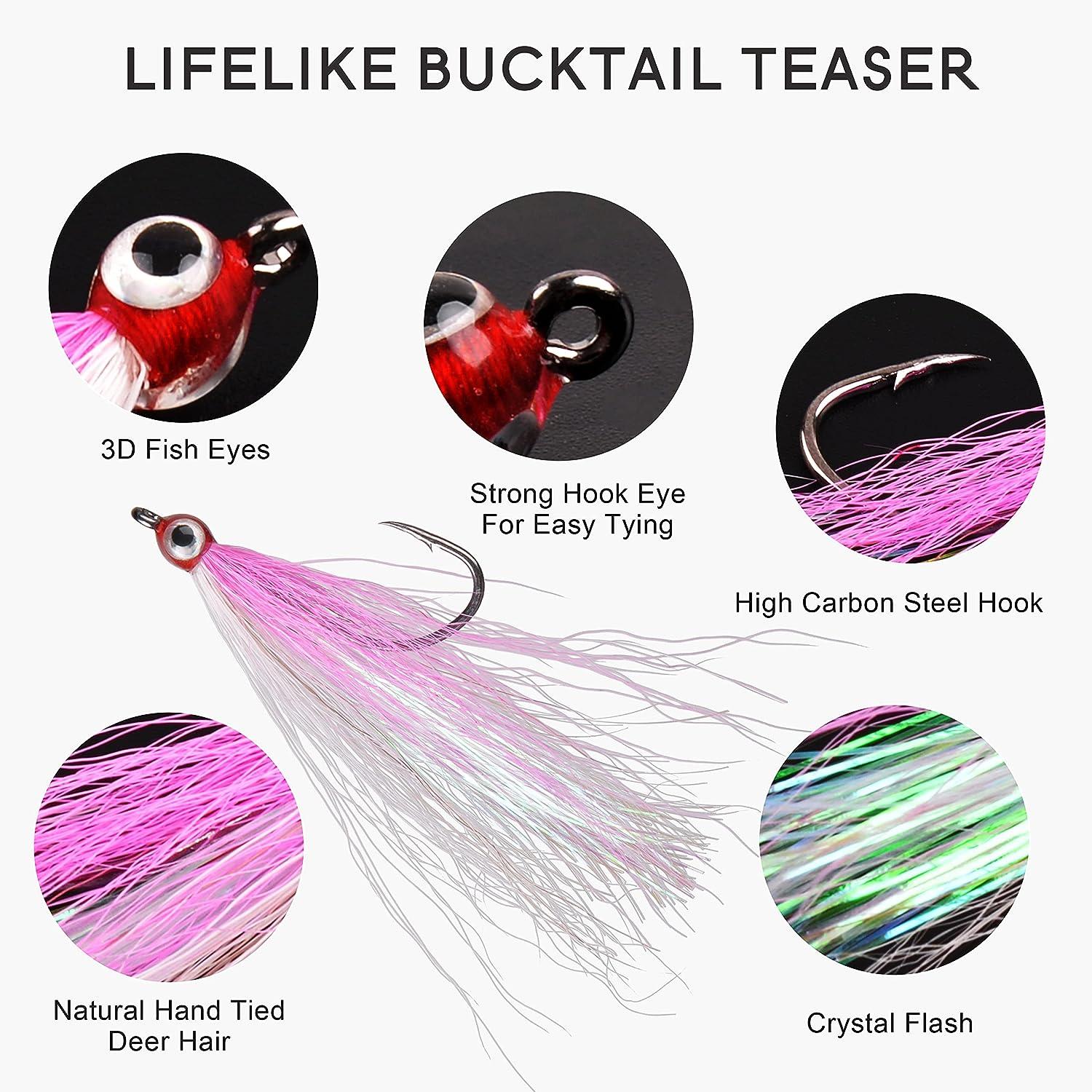 5Pcs Bucktail Teasers Fishing Hooks Stainless Steel Hook And Fishing Plugs  Lures Buck Tail Jig Lures Rig For Catfish Bass