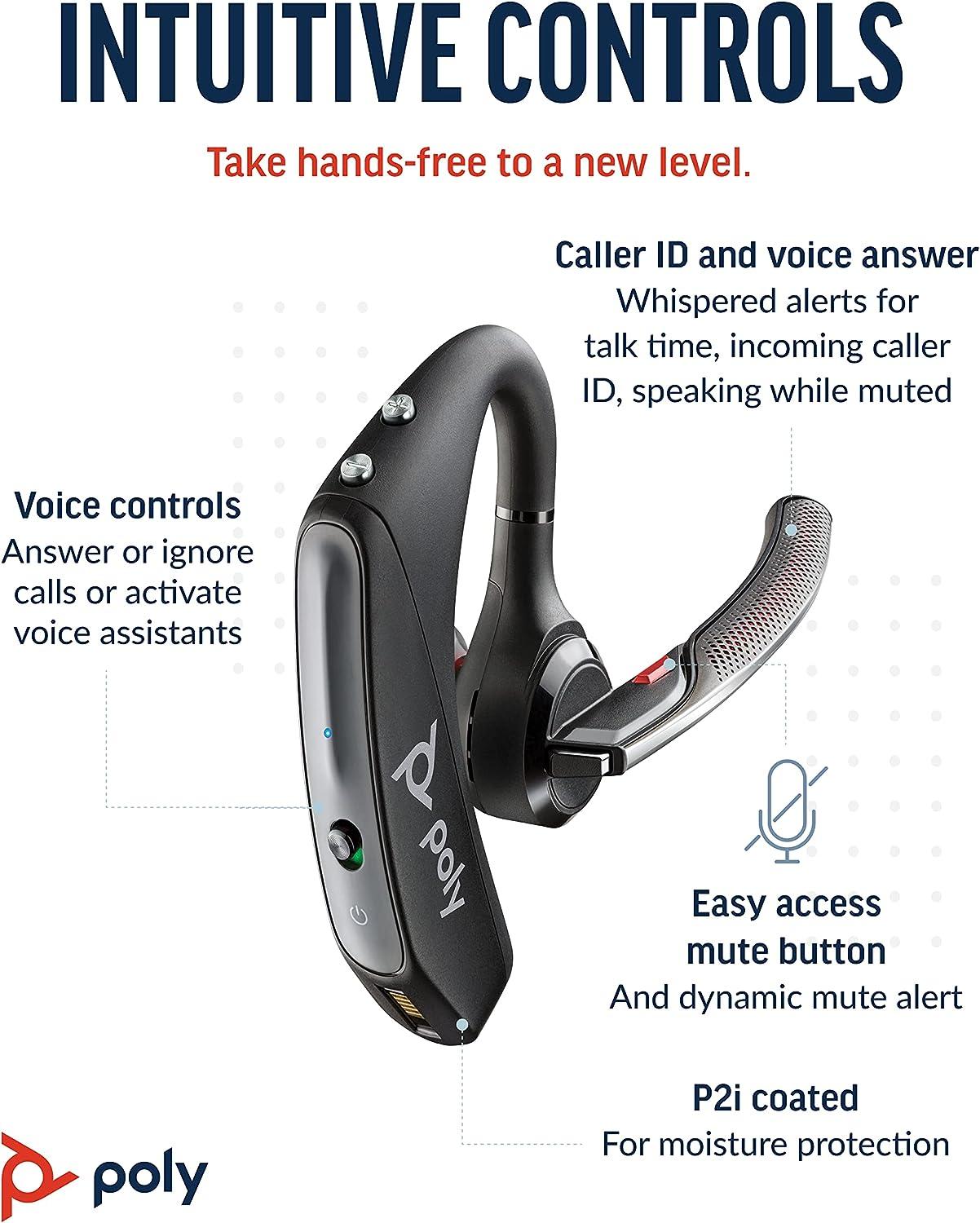 Poly Voyager 5200 Wireless Design Bluetooth to Ergonomic Voice - Headset via Lightweight Mic - Mobile/Tablet - Headset (Plantronics) Bluetooth Controls w/Noise-Canceling - Connect Single-Ear 