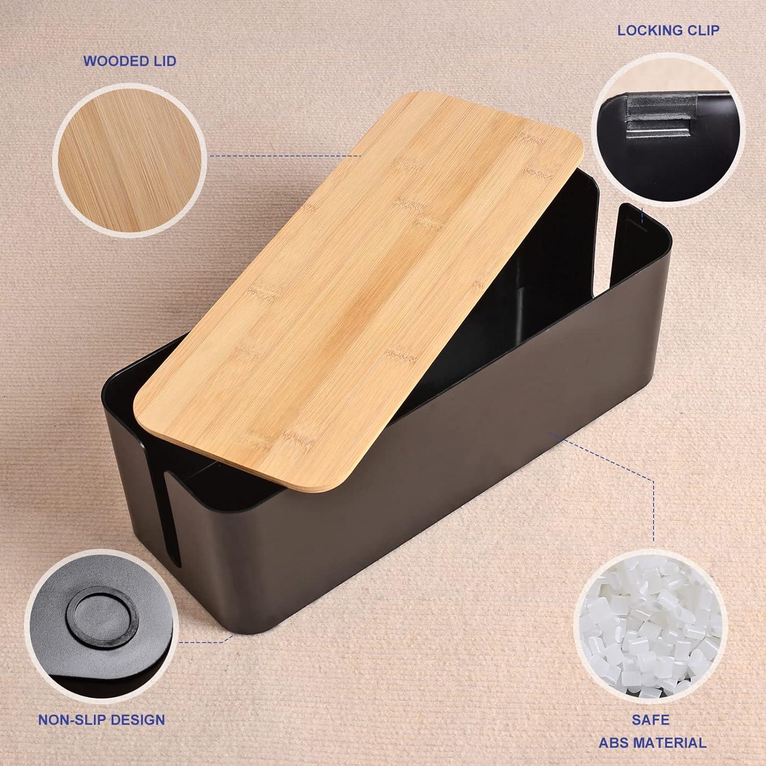 Cable Management Box - Wooden Style Cord Organizer Box to Hide