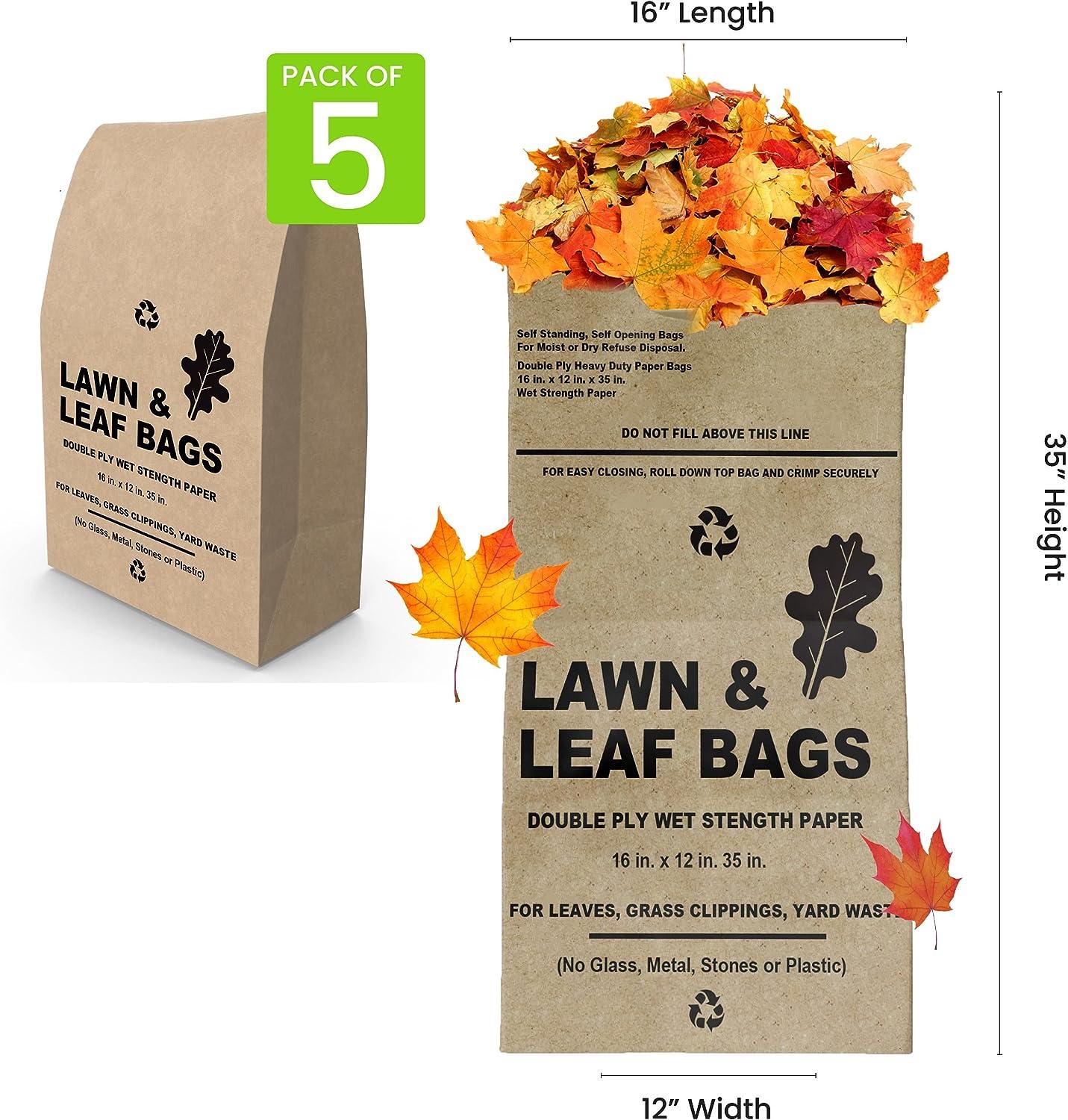 Lawn and Leaf Bags 30 Gallon - Pack of 10 - Tear Resistant Eco-Friendly Trash  Bags for Wet/Dry Leaves, Grass Clippings, and Twigs - Brown Recyclable and  Compostable Yard Bags - Biodegradable Bags