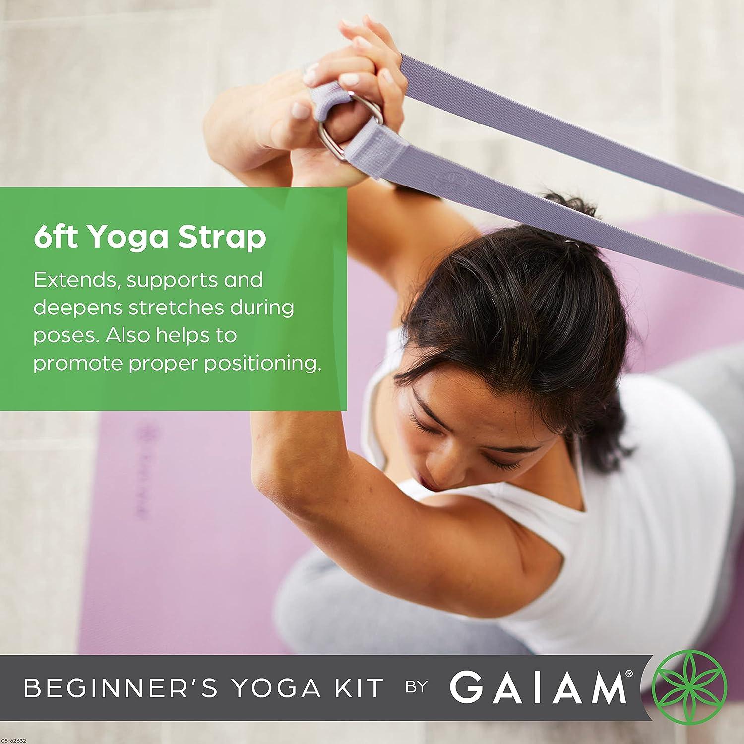 Gaiam Beginner's Yoga Starter Kit Set (Yoga Mat, Yoga Block, Yoga Strap) -  Light 4mm Thick Printed Non-Slip Exercise Mat for Everyday Yoga - Includes  6ft Yoga Strap & Yoga Brick - Lily Shadows, Starter Sets -  Canada