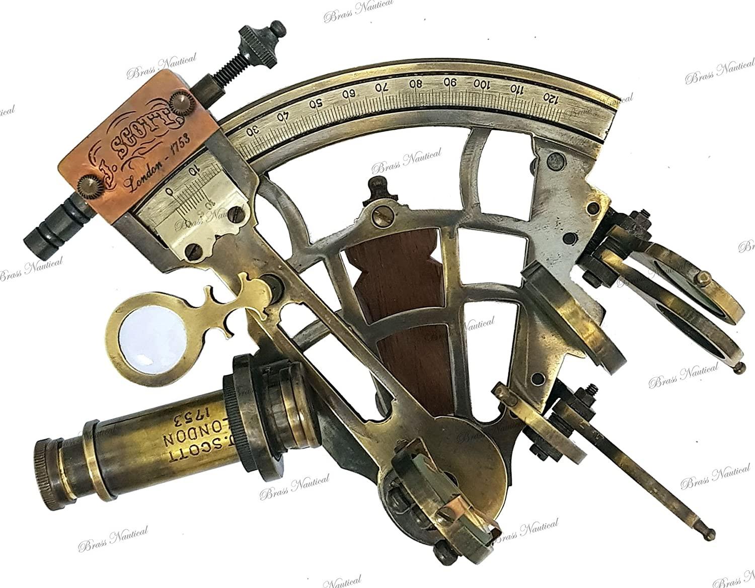 Nautical Maritime Victorian Travelling Brass Sextant with Glass Top Wooden  Box : : Home