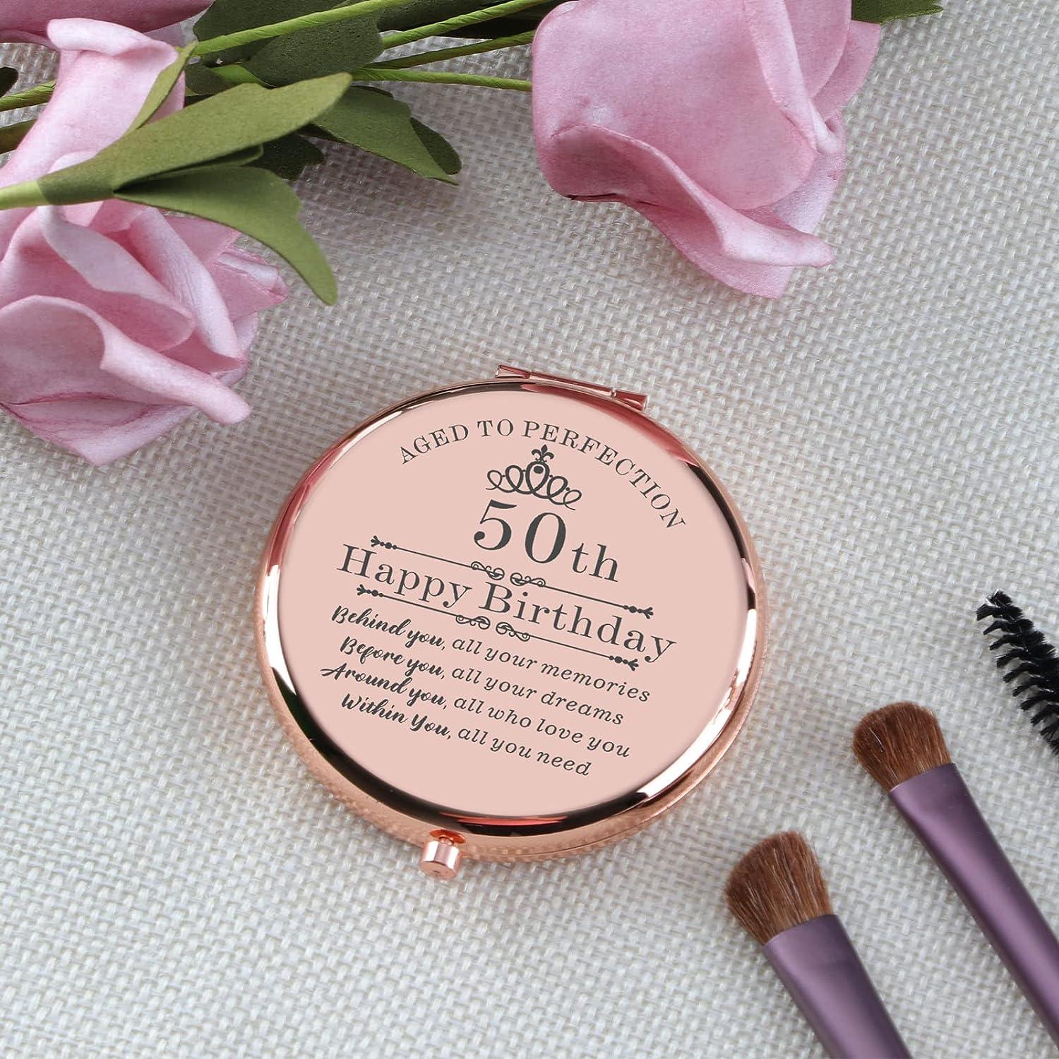 50th Birthday Gifts for Women, 50 Birthday Compact Mirror, Gifts for Women Turning 50, Women 50th Birthday Gifts Ideas, 50th Birthday Makeup Bag, 50th