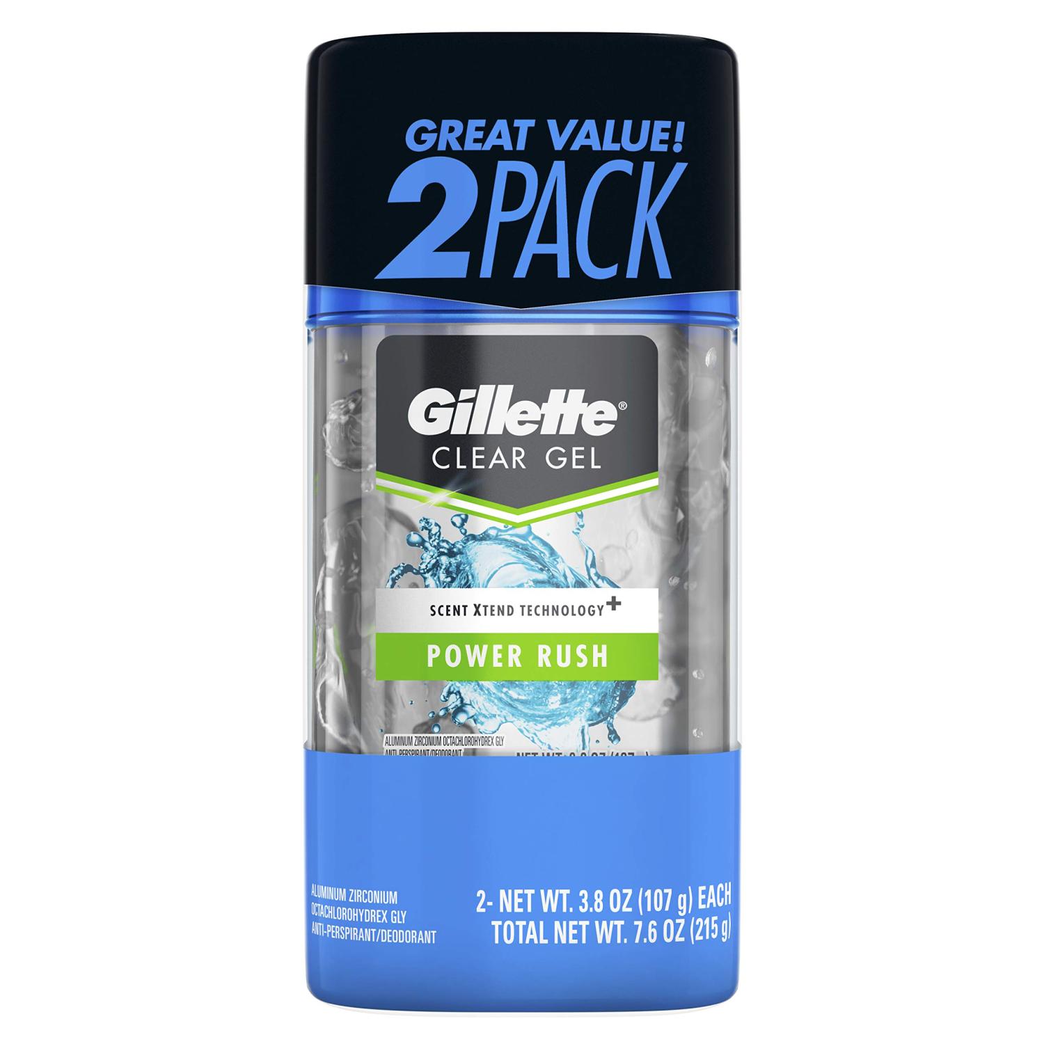 Gillette Clear Gel Power Rush Anti-Perspirant Deodorant 3.8 Oz Pack of 2