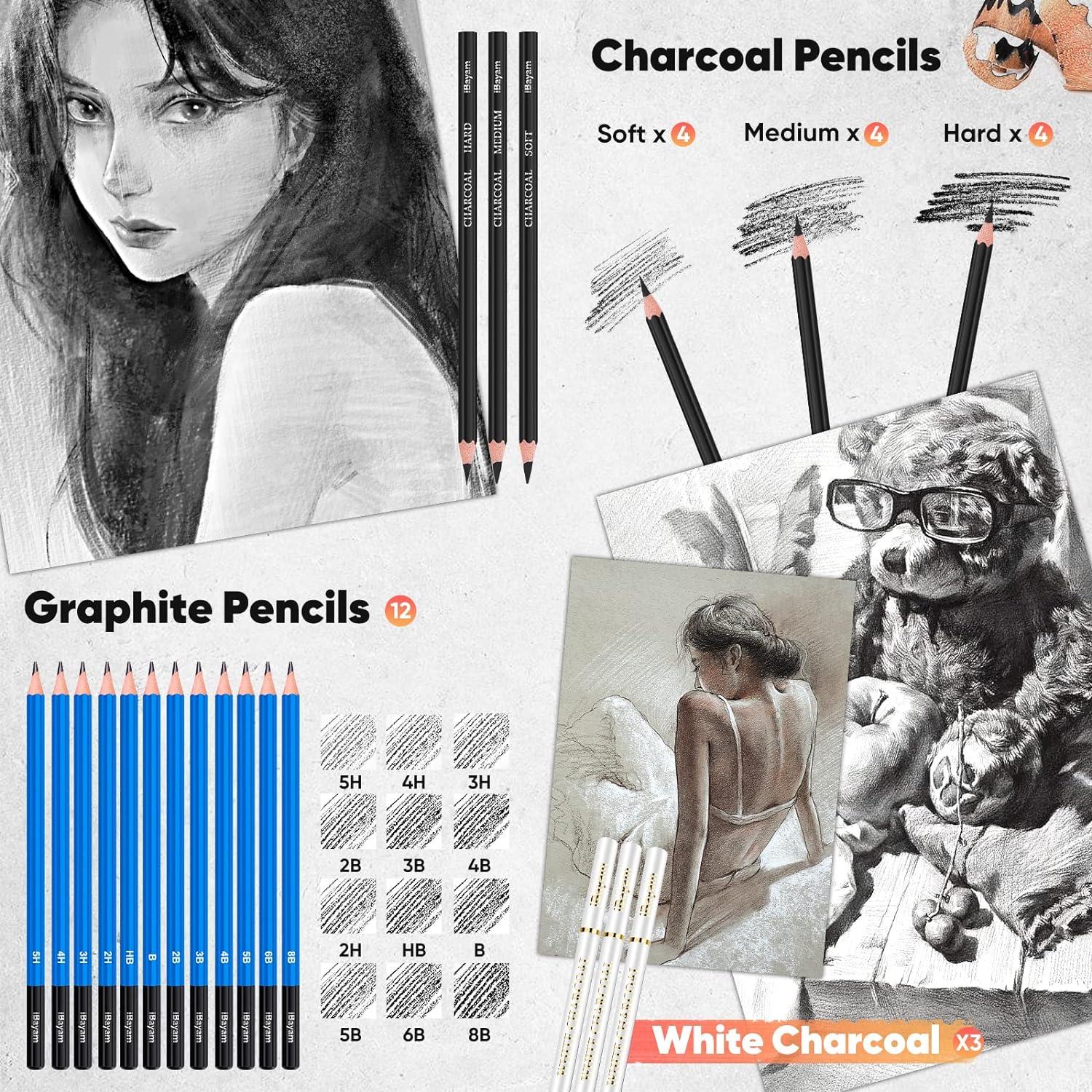iBayam 78-Pack Drawing Set Sketching Kit Pro Art Supplies with 75 Sheets 3- Color Sketch Pad Coloring Book Colored Graphite Charcoal Watercolor  Metallic Pencils for Artists Adults Kids Beginners