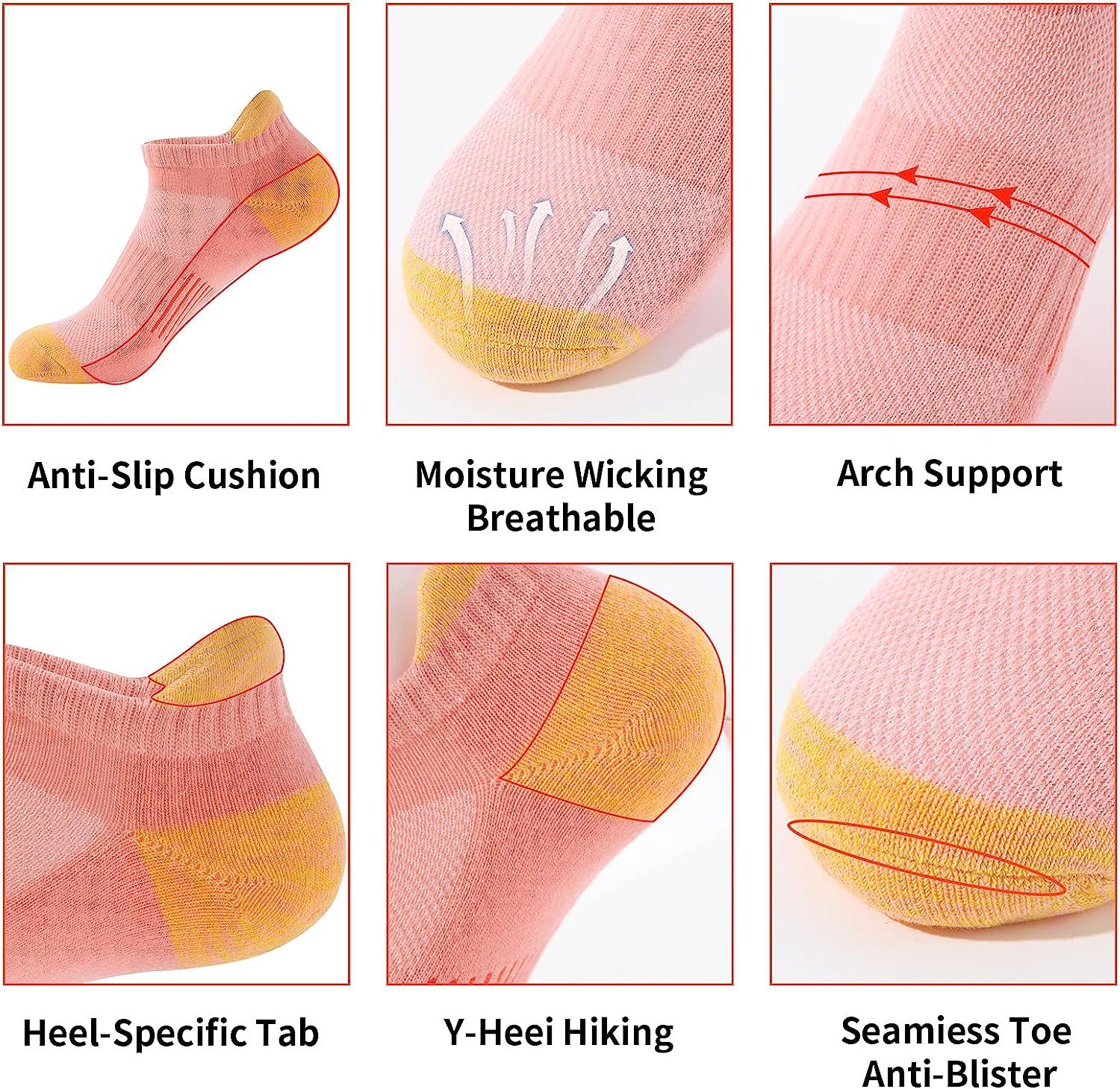 BUDERMMY Running Ankle Socks for Women Athletic Cotton Cushioned 5-6 Pairs  Workout No Show Socks Women 8-10 Mixed Color