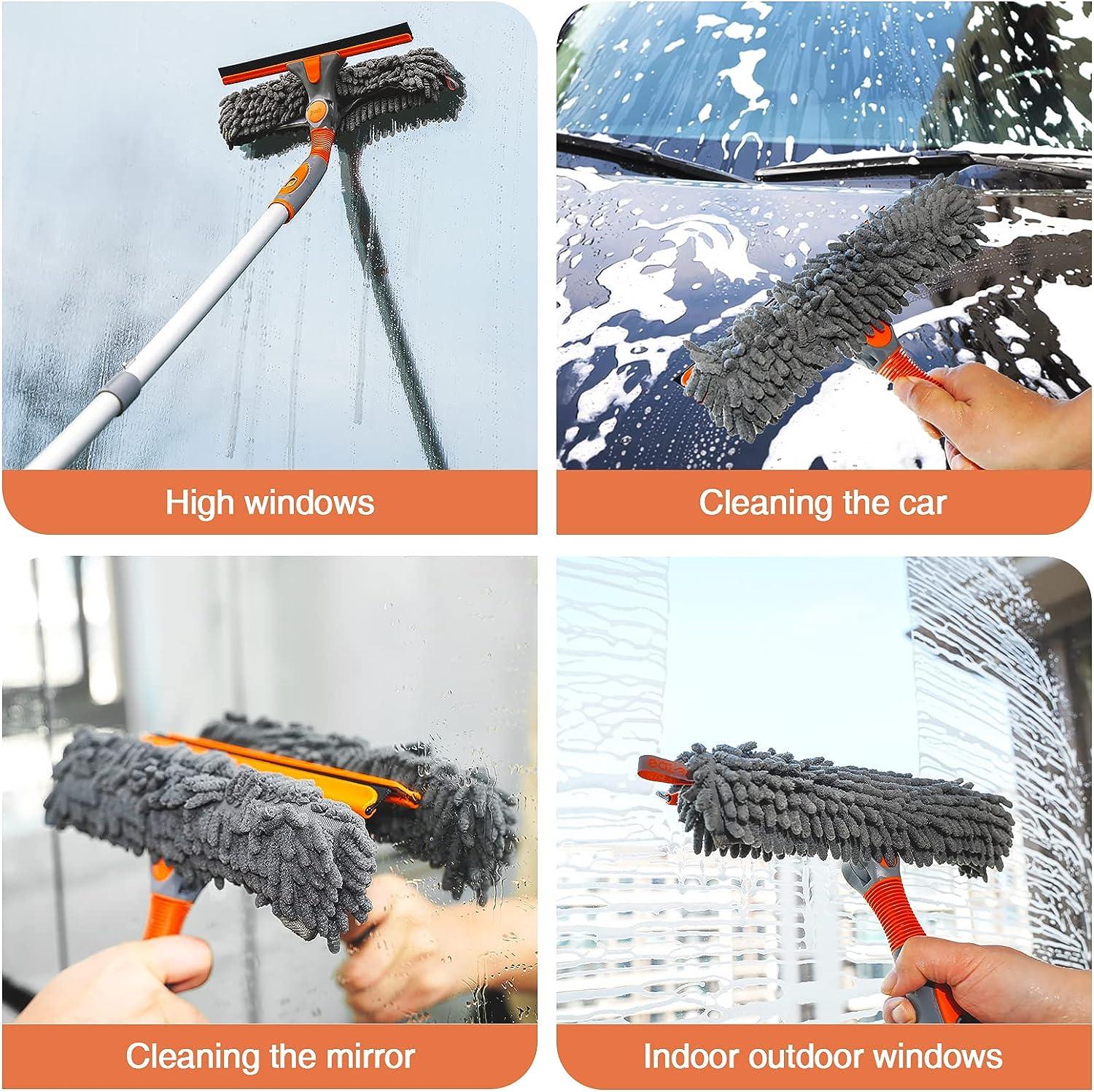 Car Window Cleaning Brush Microfiber Cloth Glass Cleaning Wand, Adjustable  Length With Detachable Handle, 2 Reusable Microfiber Cloths