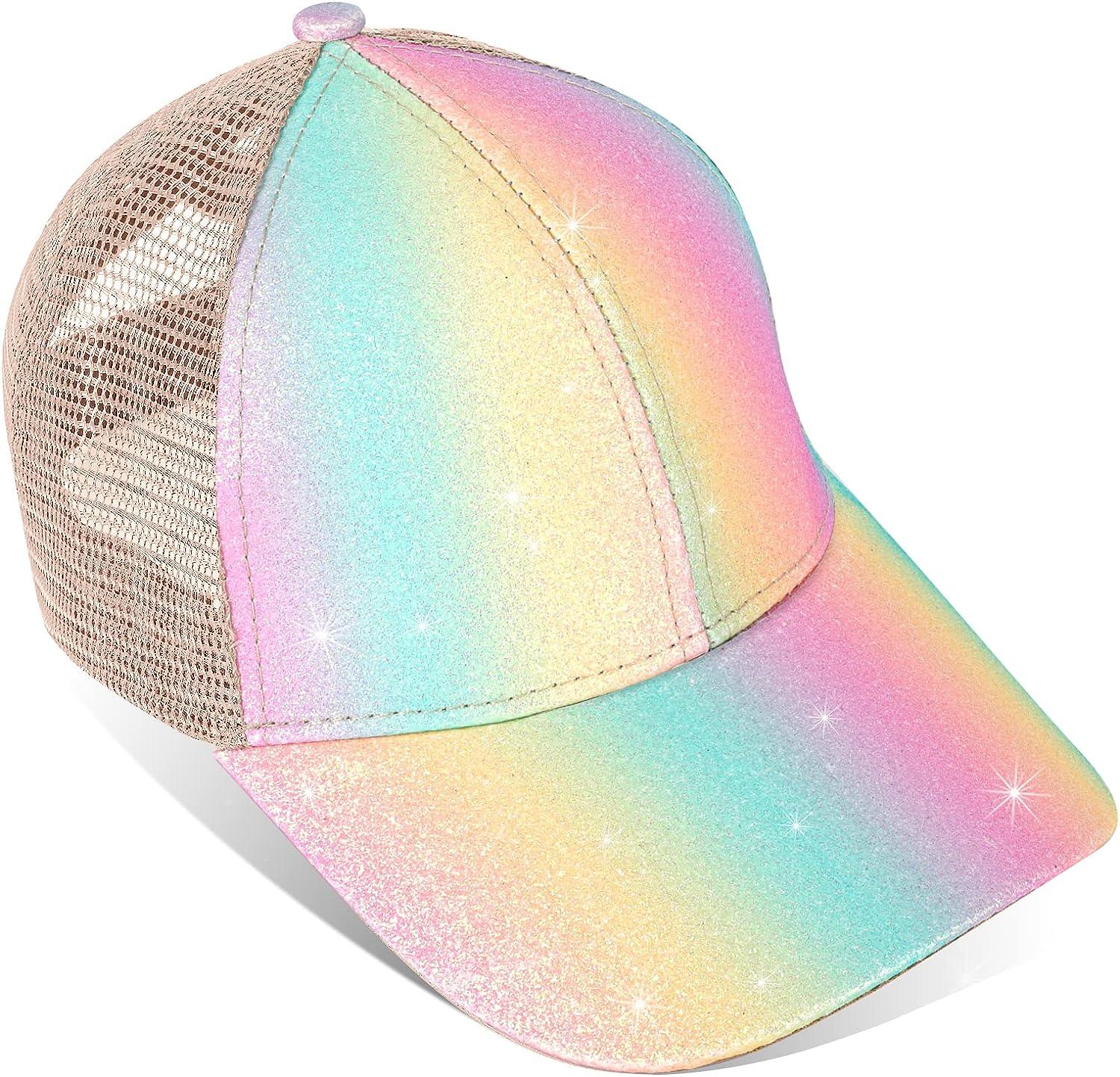 Rainbow Bright Crisscross Ponytail Ball Cap
