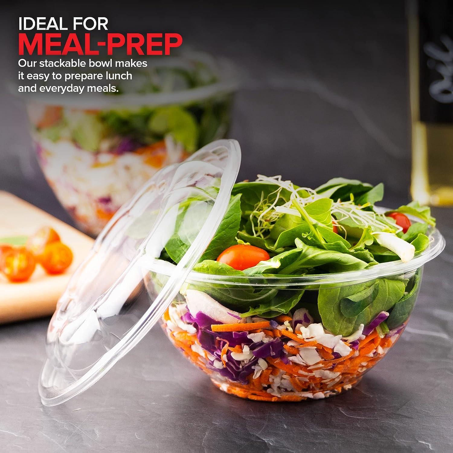 [50 Pack] 64oz Clear Disposable Salad Bowls with Lids - Clear Plastic Disposable Salad Containers for Lunch To-Go, Salads, Fruits, Airtight, Leak