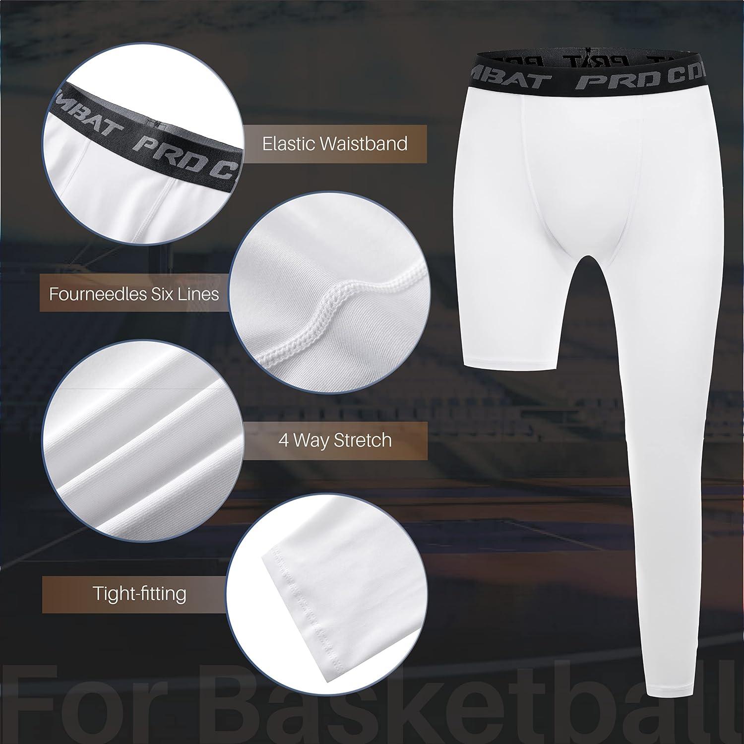 One Leg Compression Tights (White) - For Basketball, Football & Lacrosse