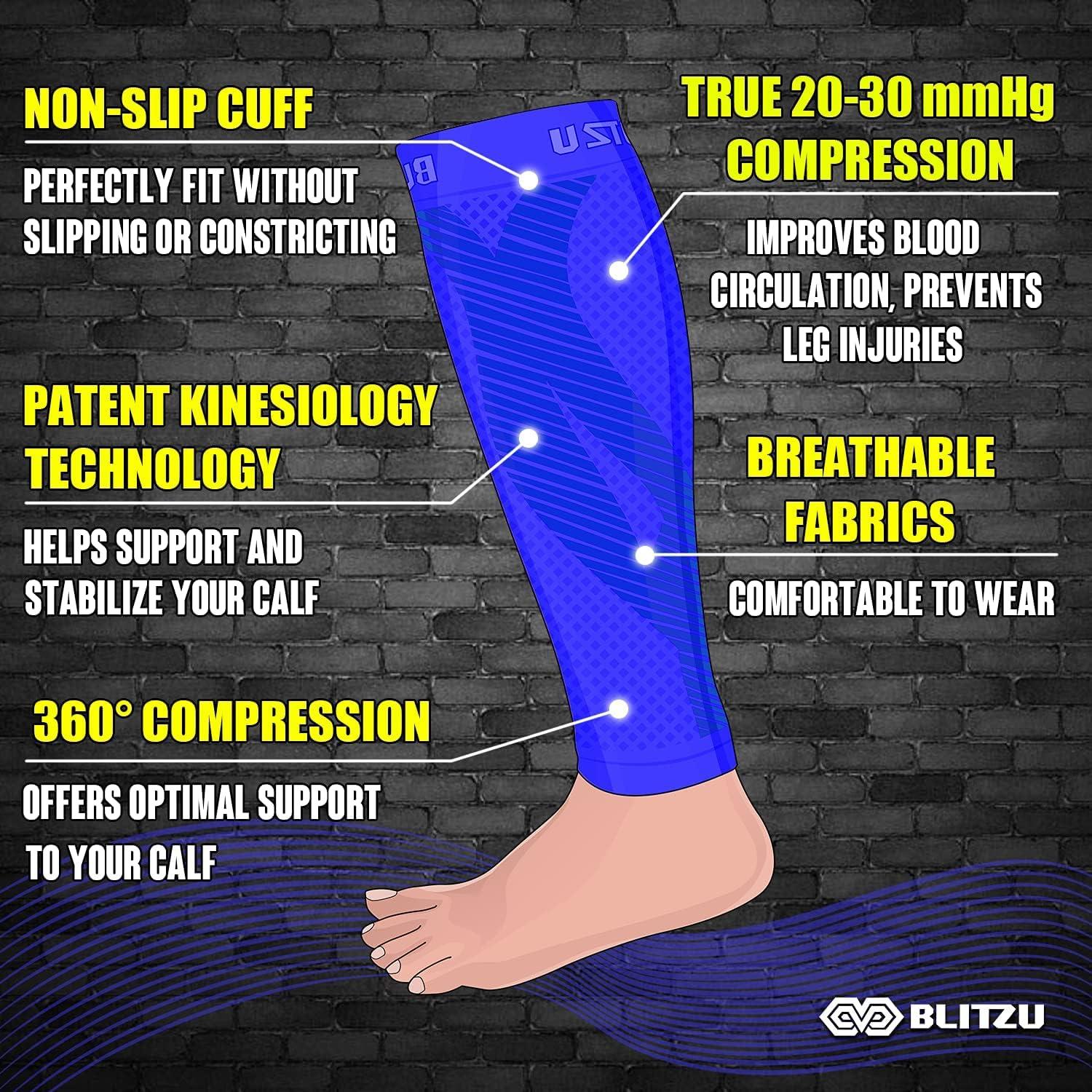 BLITZU 3 Pairs Calf Compression Sleeves for Women and Men Size L-XL, One  Blue, One Black, One White Calf Sleeve, Leg Compression Sleeve for Calf  Pain and Shin Splints. Footless Compression Socks.