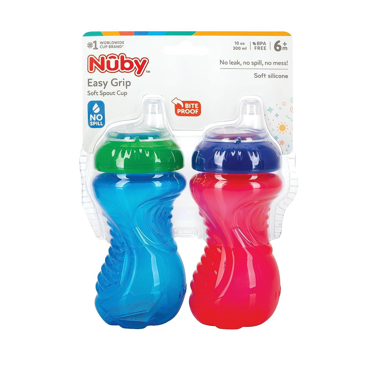 Nuby No-Spill Easy Grip Soft Spout Sippy Cup, 10 fl oz, 3 Count 