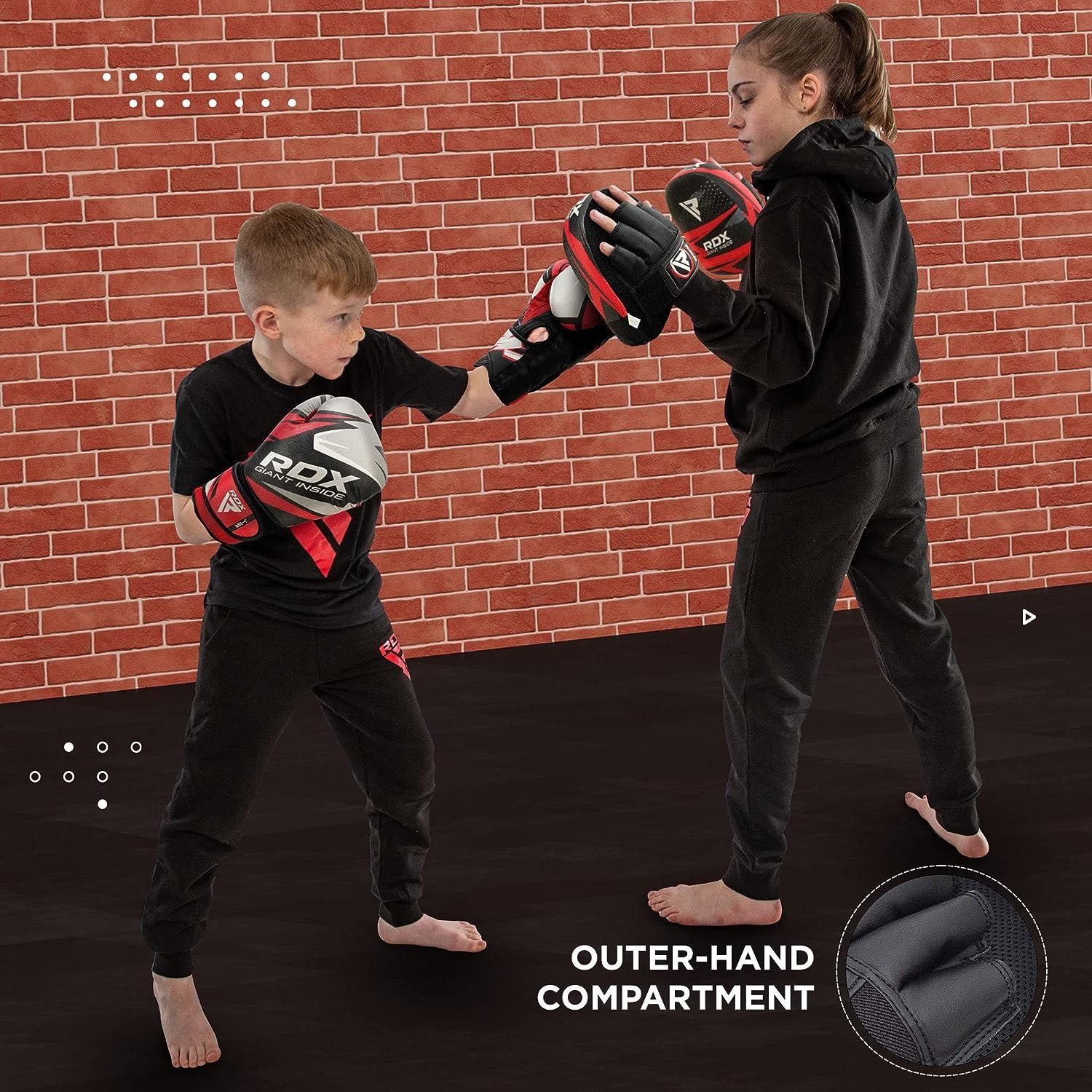 RDX Kids Boxing Pads Focus Mitts, Maya Hide Leather Curved Junior Hook and  Jab Target Hand Pads, Coaching Strike Shield for Youth MMA, Boxercise,  Martial Arts, Muay Thai, Kickboxing, Karate Training Blue