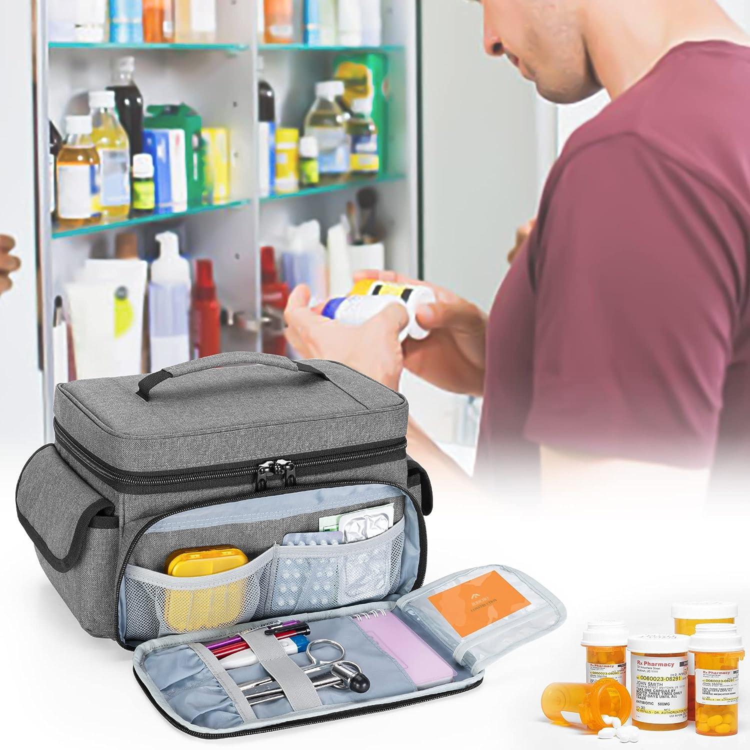 CURMIO Double Layers Pill Bottle Organizer Bag Empty, Medicine Organizer  Storage Case with Lockable Zippers, Medication Travel Bag for Prescription