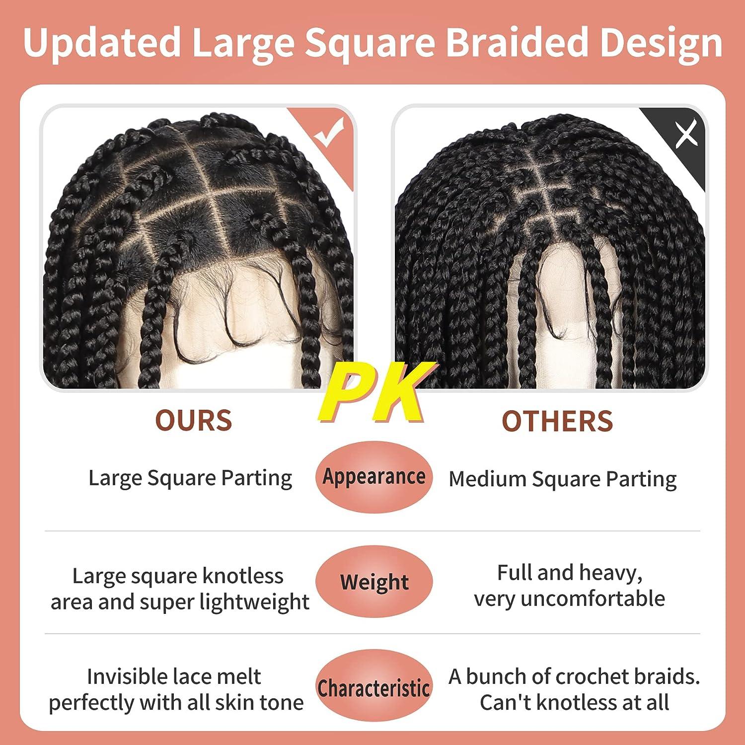Lexqui 36 Large Square Knotless Box Braided Wigs for Women Full Double Lace Braided  Wigs with Baby Hair Long Black Cornrow Lace Frontal Braids Wig Natural  Looking Synthetic Braided Lace Wigs Black-Large