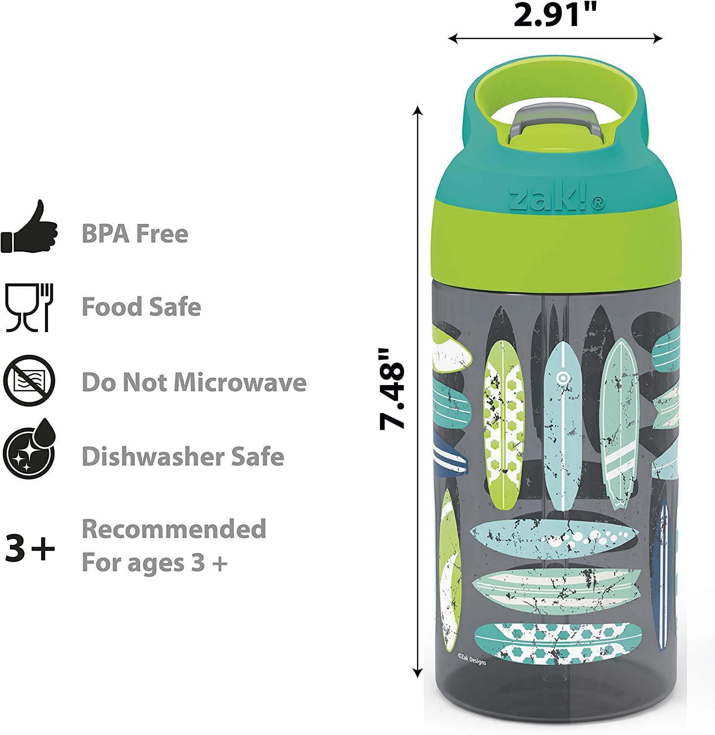 Zak Designs 16oz Riverside Beach Life Kids Water Bottle with Straw and  Built in Carrying Loop Made of Durable Plastic, Leak-Proof Design for  Travel, 2