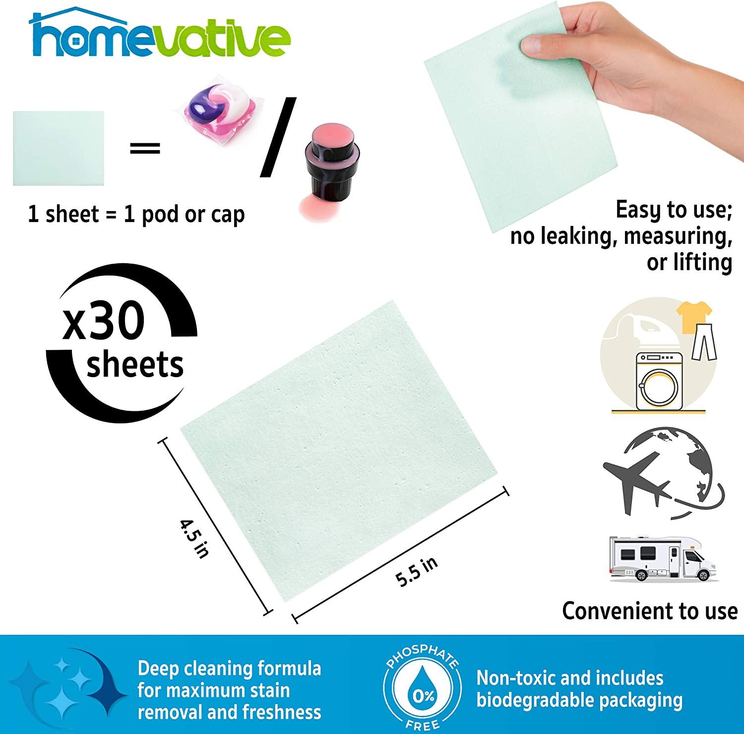 Homevative Laundry Detergent Sheets, Easy dissolve, 30 sheets, Fresh &  Clean scent, Eco-friendly package, Great