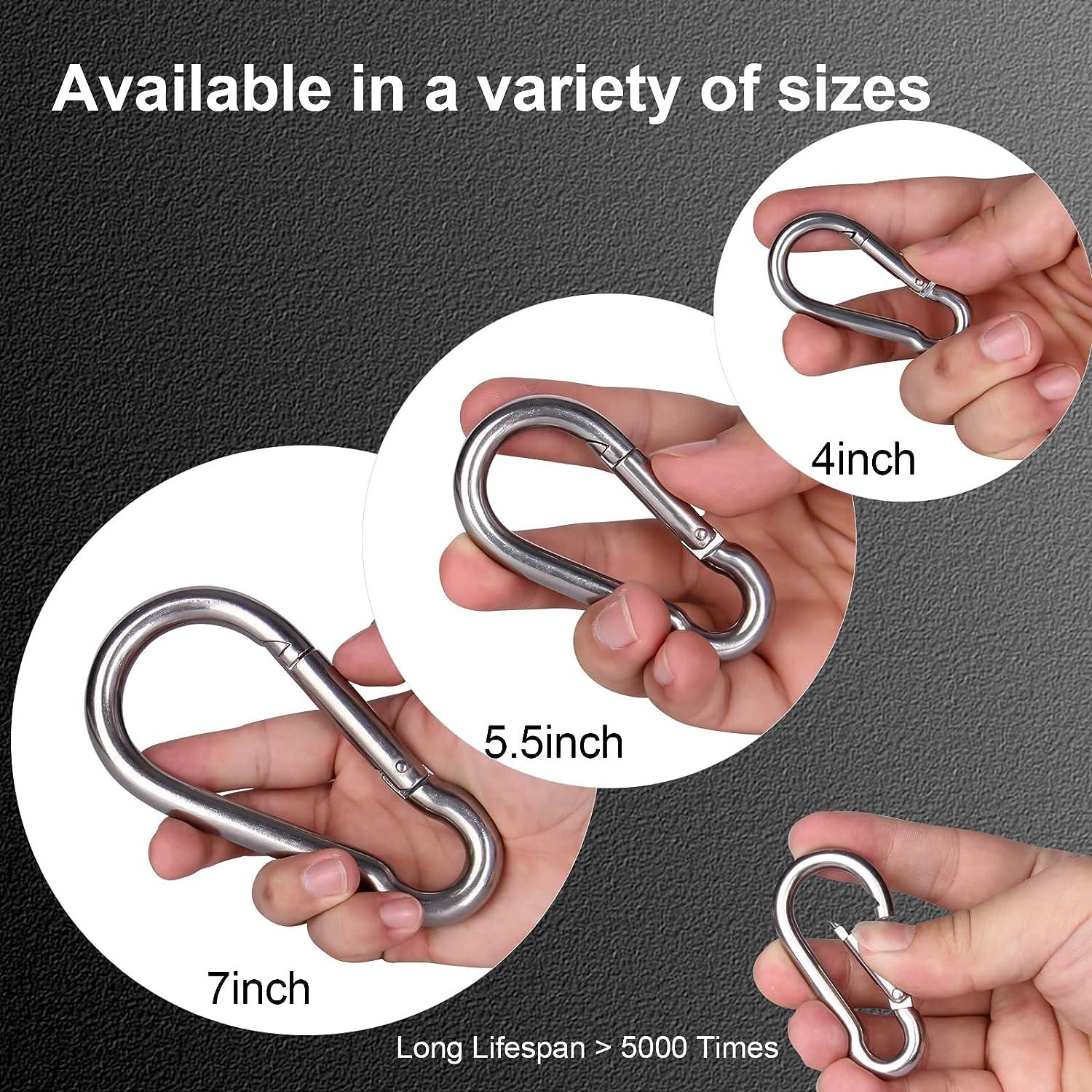 Kinklink 304 Stainless Steel Carabiner Clip, 4 inch Heavy Duty Spring Snap  Hook, Caribeener Clips for Outdoor Camping, Swing Set, Hammock, Hiking  Travel, Fishing, Weight Lifting Machine 4.00inch 1