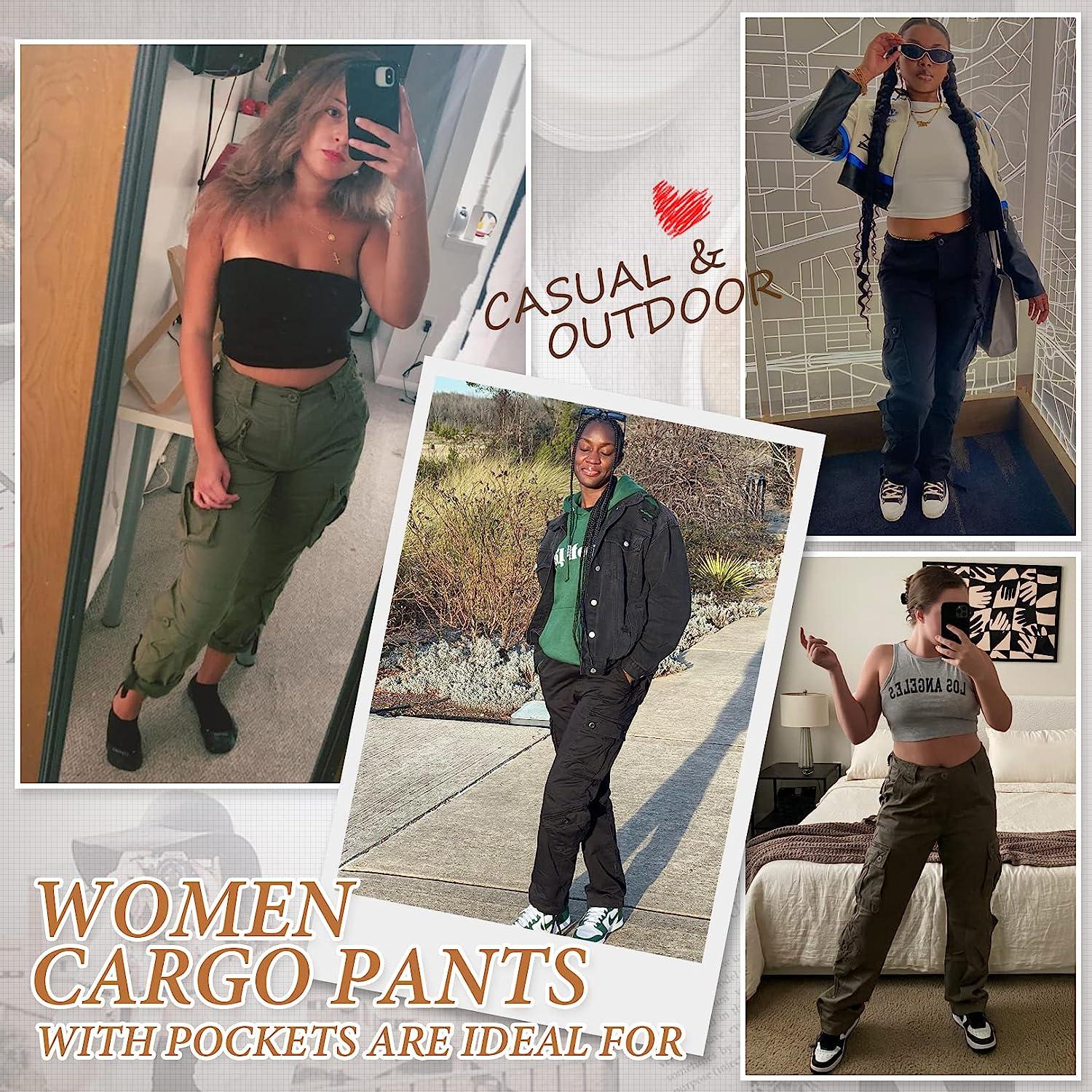 Women Cargo Combat Work Wide-Leg Trousers Ladies Loose Elastic