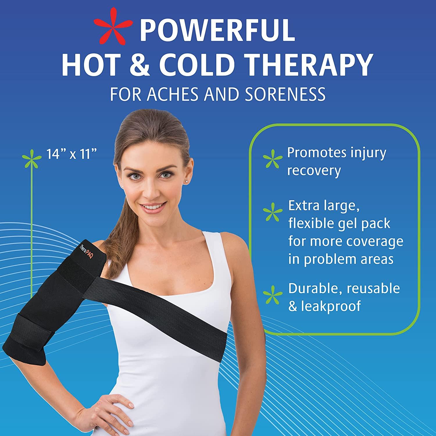 TheraPAQ Ice Packs for Injuries Reusable Version - Adjustable Large 14 x 11 inch Hot and Cold Gel Pack wAdjustable Strap for Hip Shoulder Knee and Ba