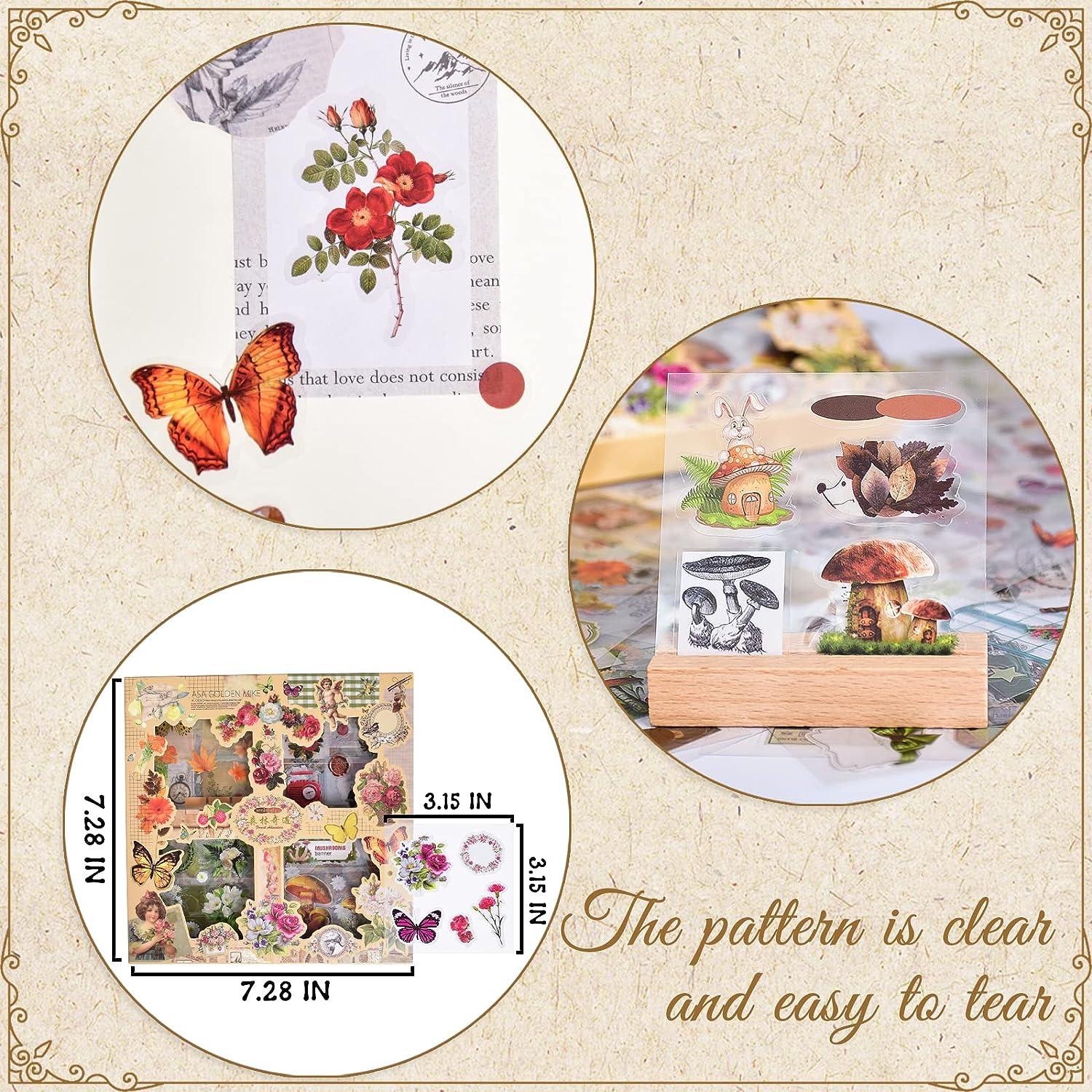 20 Sheets Vintage Aesthetic Stickers Book for Journaling - Transparent PET  Retro Flowers Floral Butterflies Mushrooms Decorative Stickers Decal Set