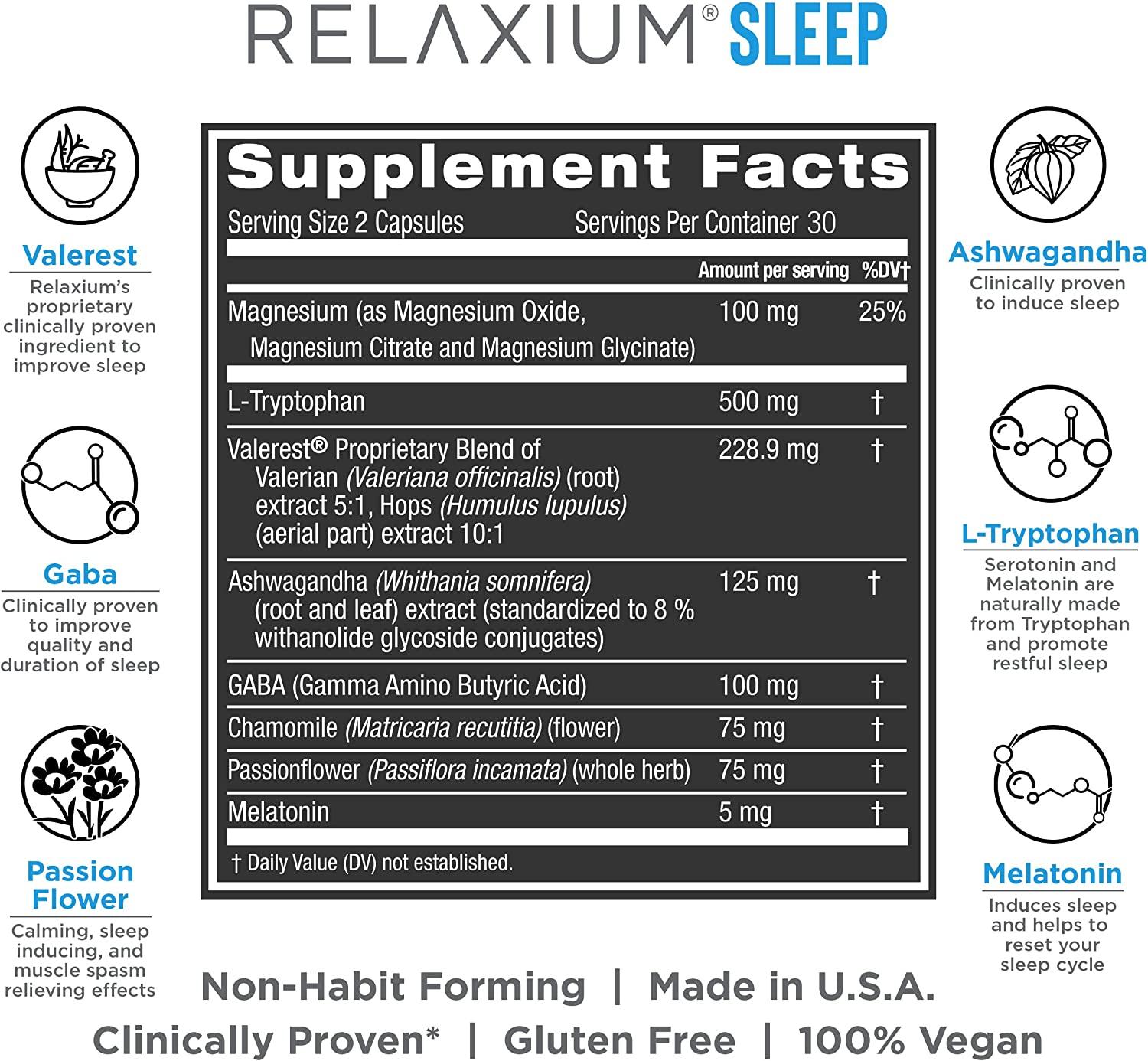 Relaxium Natural Sleep Aid Non Habit Forming Sleep Supplement For Longer Sleep And Stress