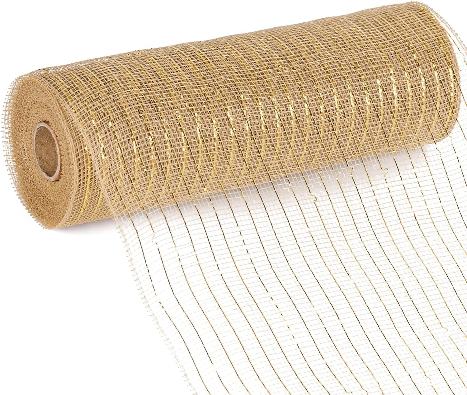 LaRibbons Deco Mesh Ribbon - 10 inch x 30 feet Each Roll - Metallic Foil  Cream Set for Wreaths Swags and Decorating - 4 Pack 10 Inch x 30 Feet Cream