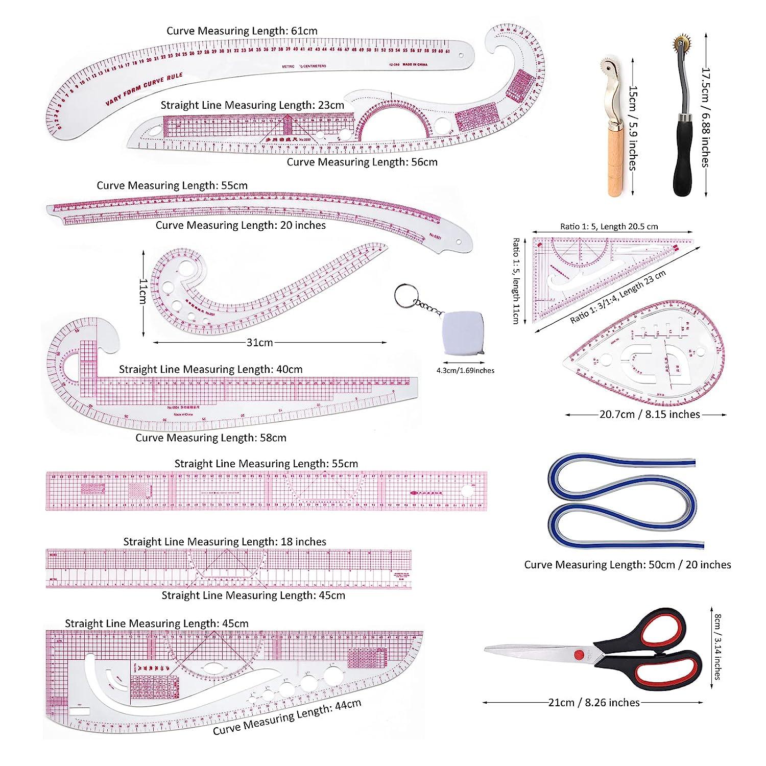2pcs Styling Sewing Curve Ruler, 23.5x3.7cm Clear Sewing Pattern Making Ruler | Harfington
