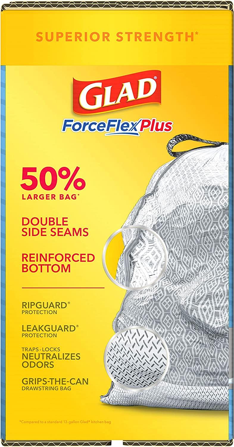 Glad ForceFlexPlus X-Large Kitchen Drawstring Bags - Fresh Clean with  Febreze Freshness - Large Size - 20 gal