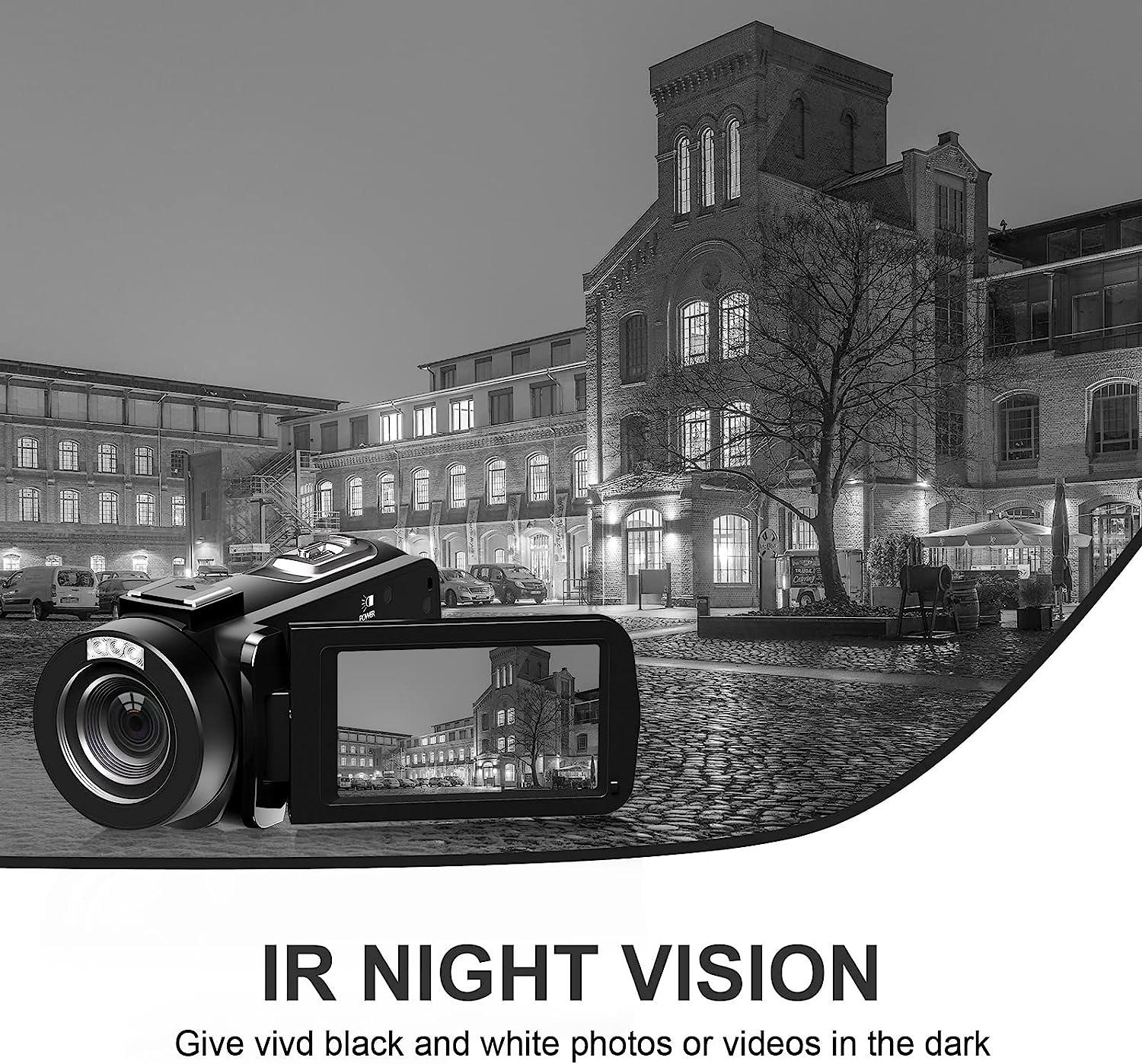 Video Camera, 1080P 30MP Camcorder IR Night Vision Vlogging Camera