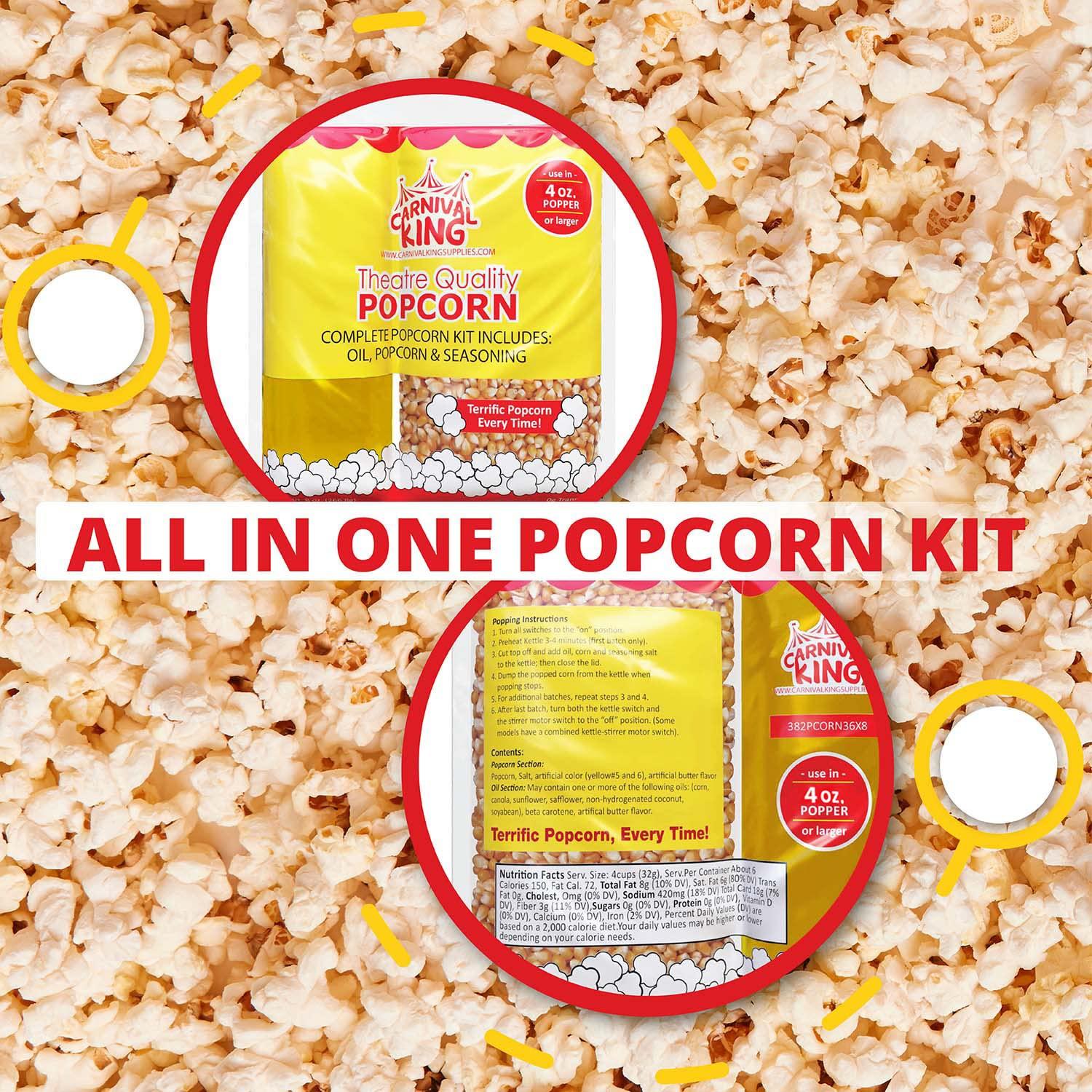 Popcorn Machine Supplies Set Refill, 10 Bags Of Popcorn Kernels Kit (Large  Butterfly Kernels, Salt Seasoning, and Popcorn Oil), 200 Popcorn Bags (1  oz. Paper)