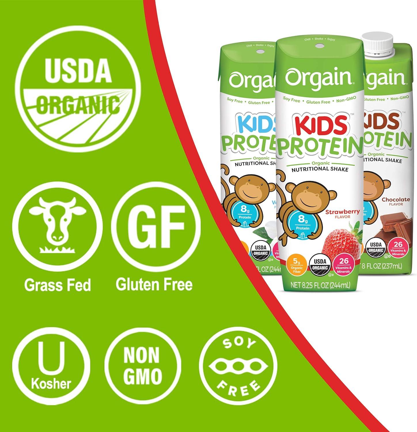 Orgain Healthy Kids Organic Nutritional Shake, Strawberry - 12 pack, 8.25 fl oz cartons