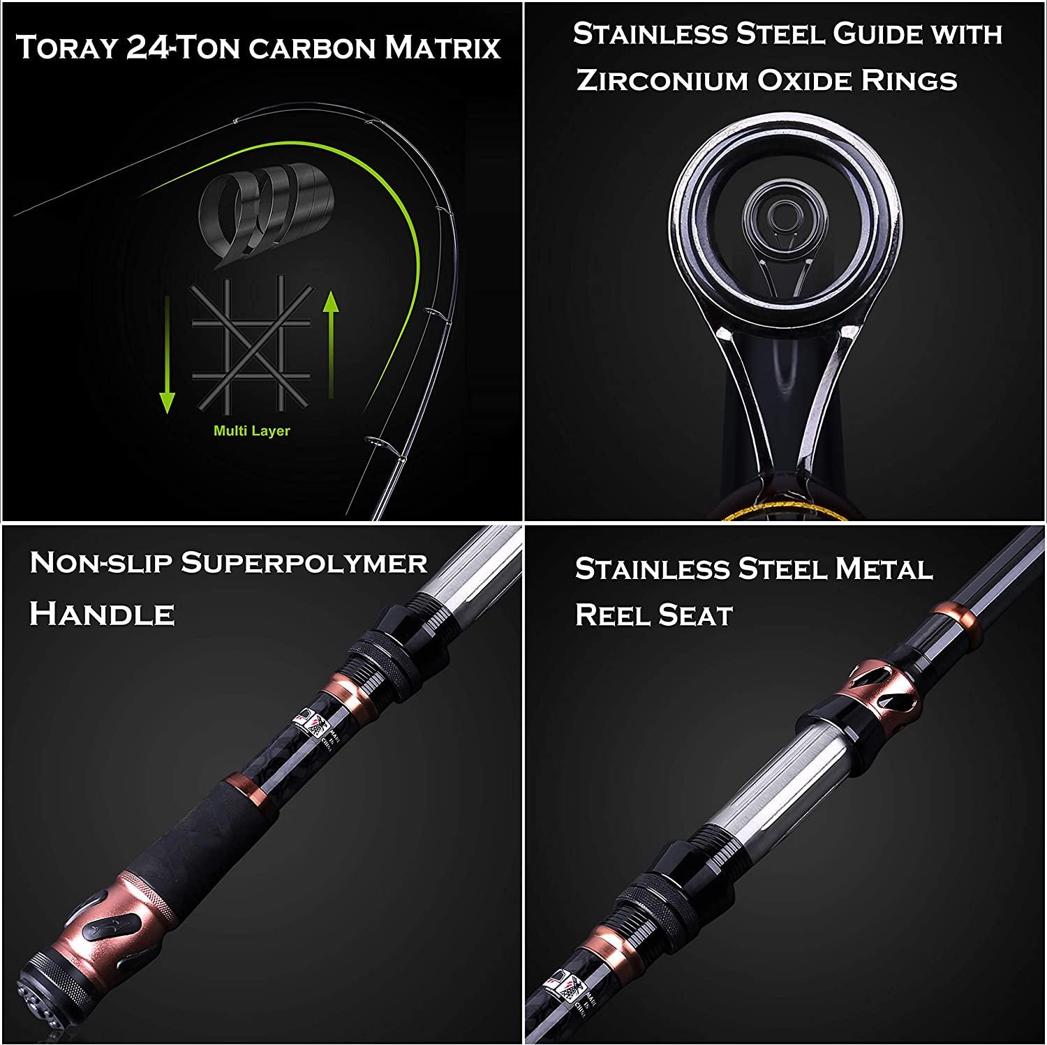 PLUSINNO Fishing Rod and Reel Combos - Carbon Fiber Telescopic Fishing Pole  - Spinning Reel 12 +1 Shielded Bearings Stainless Steel BB, Fishing 