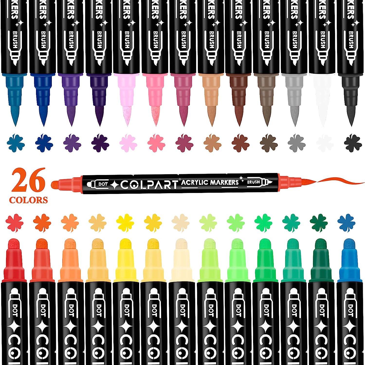 26 Colors Dual Tip Acrylic Paint Pens Acrylic Paint Pens Paint Markers  Paint Pens With Medium Tip and Brush Tip Paint Markers For Rock Painting  Ceramic Canvas Calligraphy DIY Crafts Art Supplies