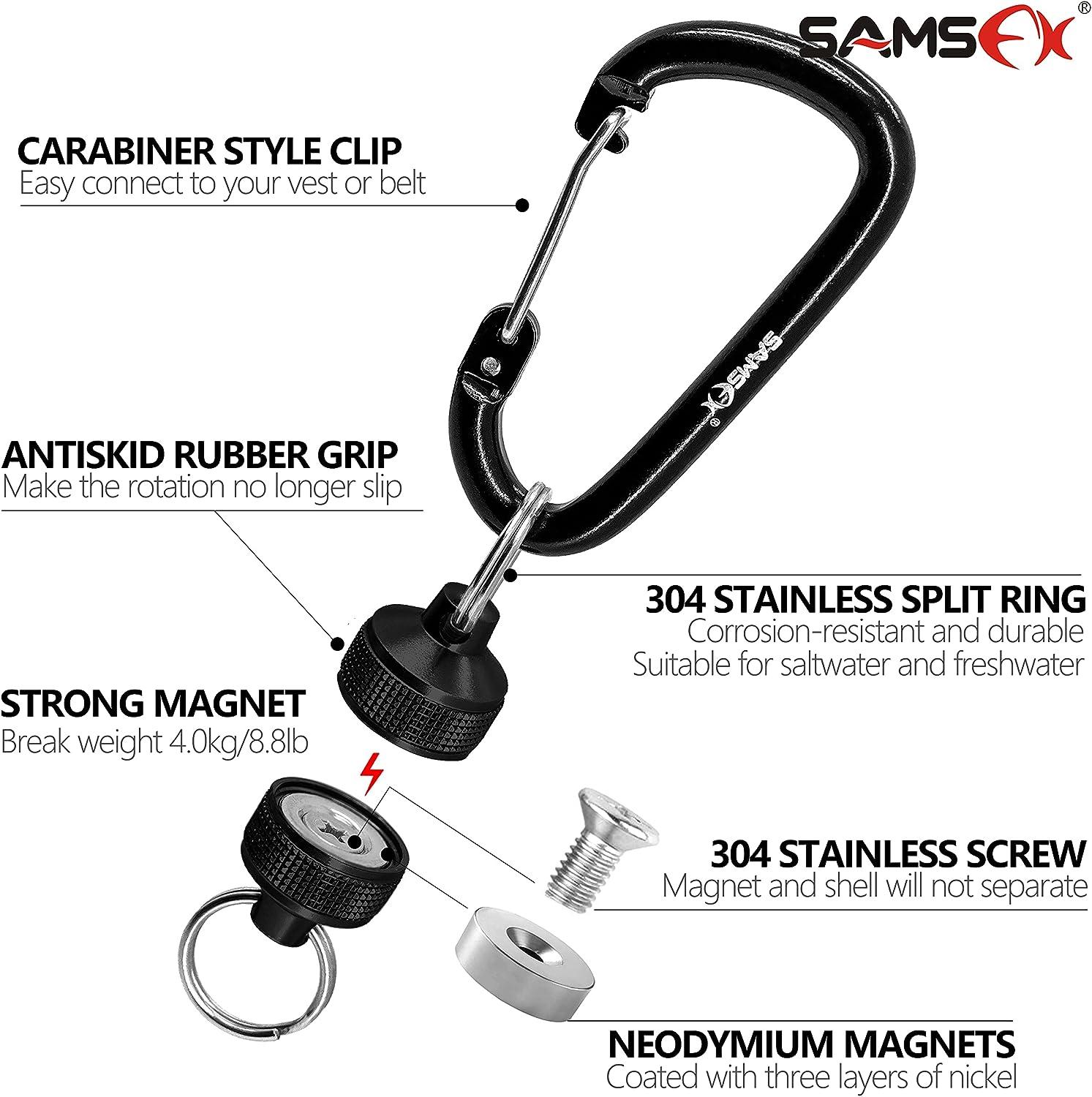  SAMSFX Fishing Strongest Magnetic Net Release Magnet Clip  Holder Retractor with Coiled Lanyard (Black Grips) : Sports & Outdoors