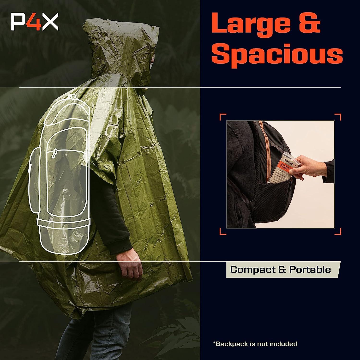 PREPARED4X Emergency Rain Poncho with Mylar Blanket Liner - Survival  Blankets for Car - Heavy Duty, Waterproof Camping Gear, Tactical Prepper  Supplies Green 4-pack