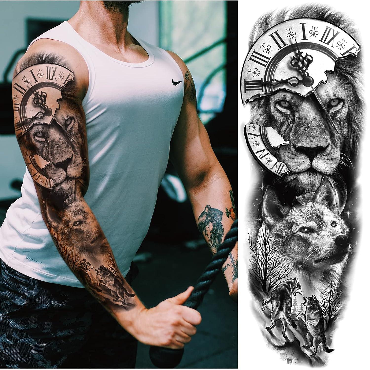 Large Arm Sleeve Tattoo Lion Crown King Rose Waterproof Temporary Tatoo  Sticker Wild Wolf Tiger Men Full Skull Totem Fake Tatto | Fruugo MY