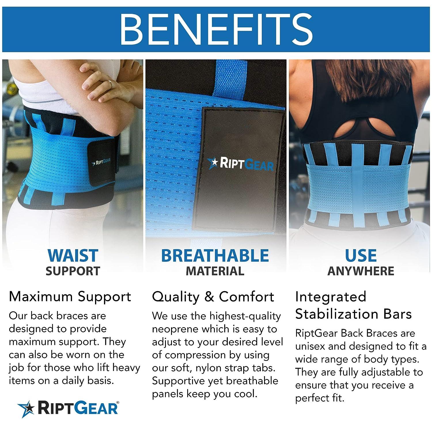 RiptGear Back Brace for Back Pain Relief and Support for Lower Back Pain -  Lumbar Support and Back Pain Relief - Lumbar Brace and Back Support Belt