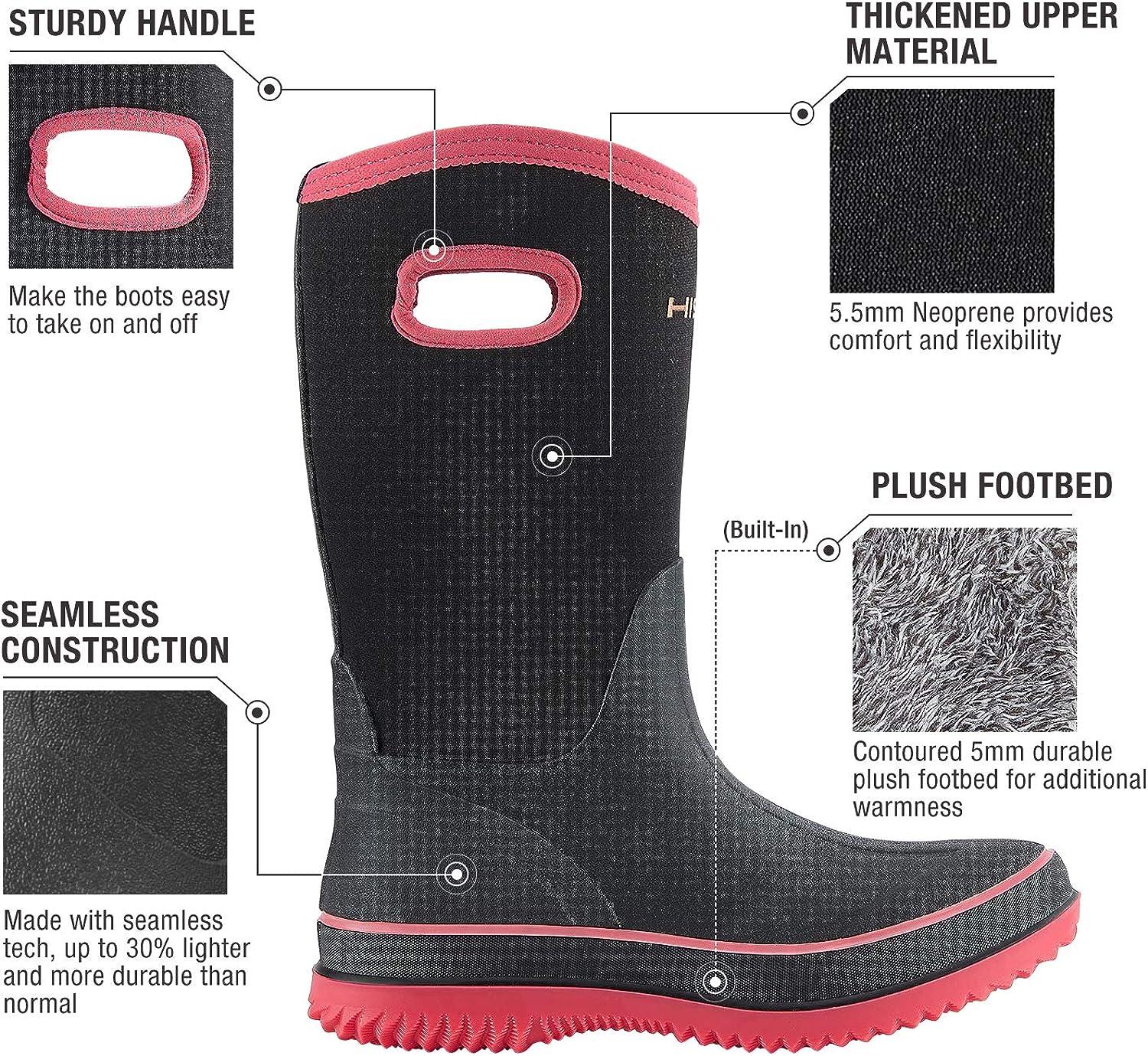 HISEA Rain Boots for Women Mid Calf Rubber Boots Waterproof Neoprene  Insulated Barn Boots for Mud Working Gardening 8 Black