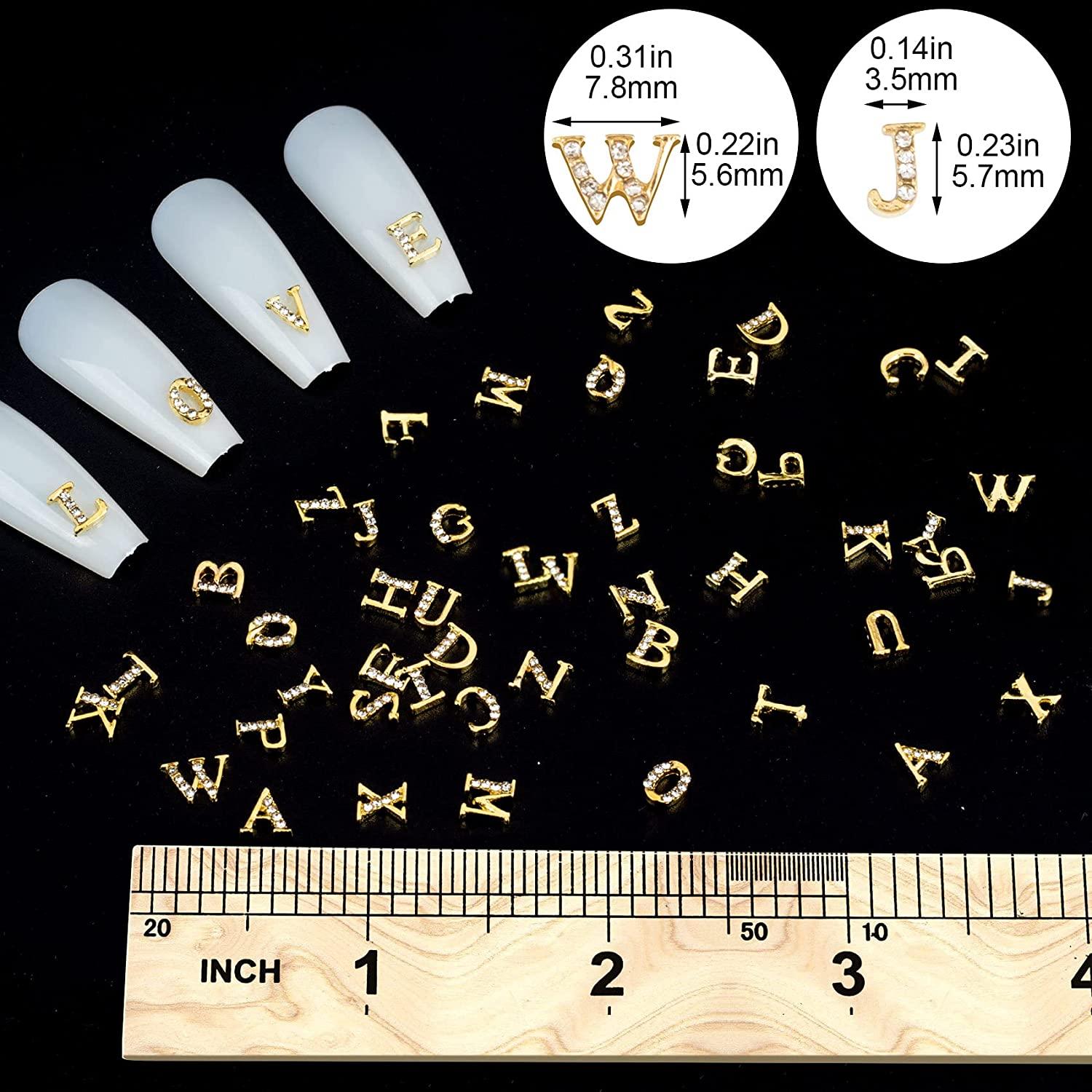 52Pcs Rhinetone Letters Nail Studs, Kalolary Gold Silver 3D