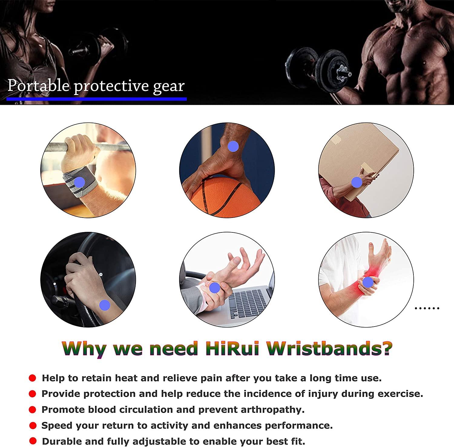 HiRui 2 Pack Wrist Compression Strap and Wrist Brace Sport Wrist Support  for Fitness, Weightlifting, Tendonitis, Carpal Tunnel Arthritis, Pain