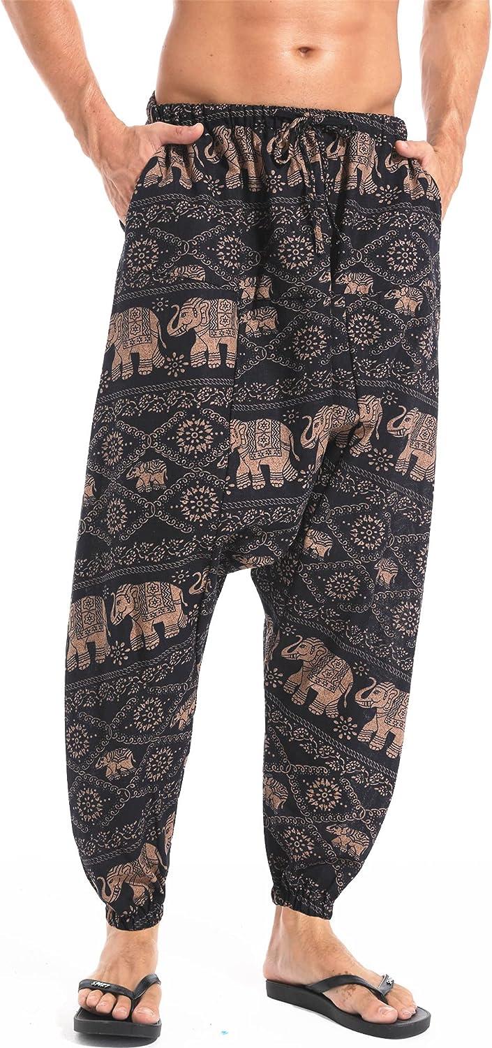 Brown Men's Cotton Om Harem Pants   – Hippie Pants