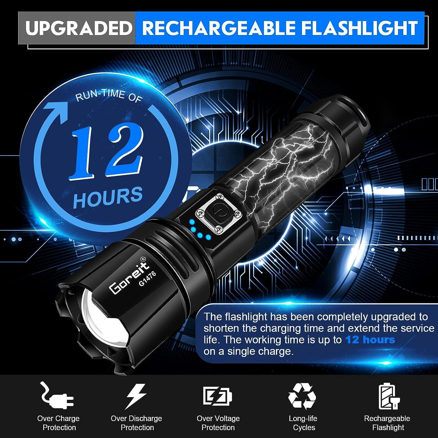 2 Types Flashlights High Lumens, Rechargeable Flashlights Super