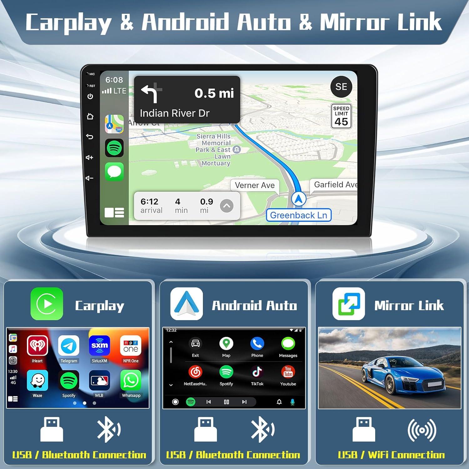 2G+64G Hikity 10.1 Inch Double Din Android 13 Car Stereo Wireless
