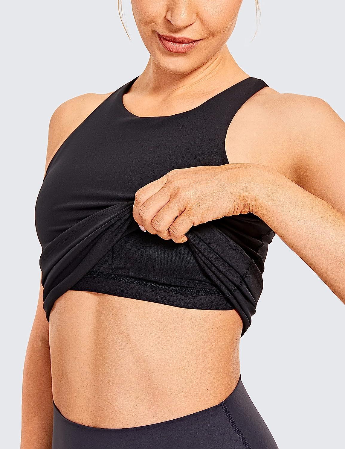 CRZ YOGA Womens High Neck Workout Tank Tops - with Built-in Shelf Bra  Racerback Athletic Sports Shirts Medium Black