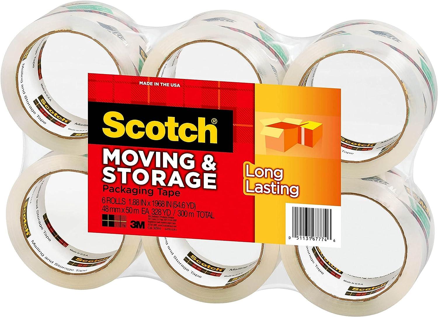 Scotch Moving & Storage Packaging Tape 1.88 Inch x 800 Inch Clear/White
